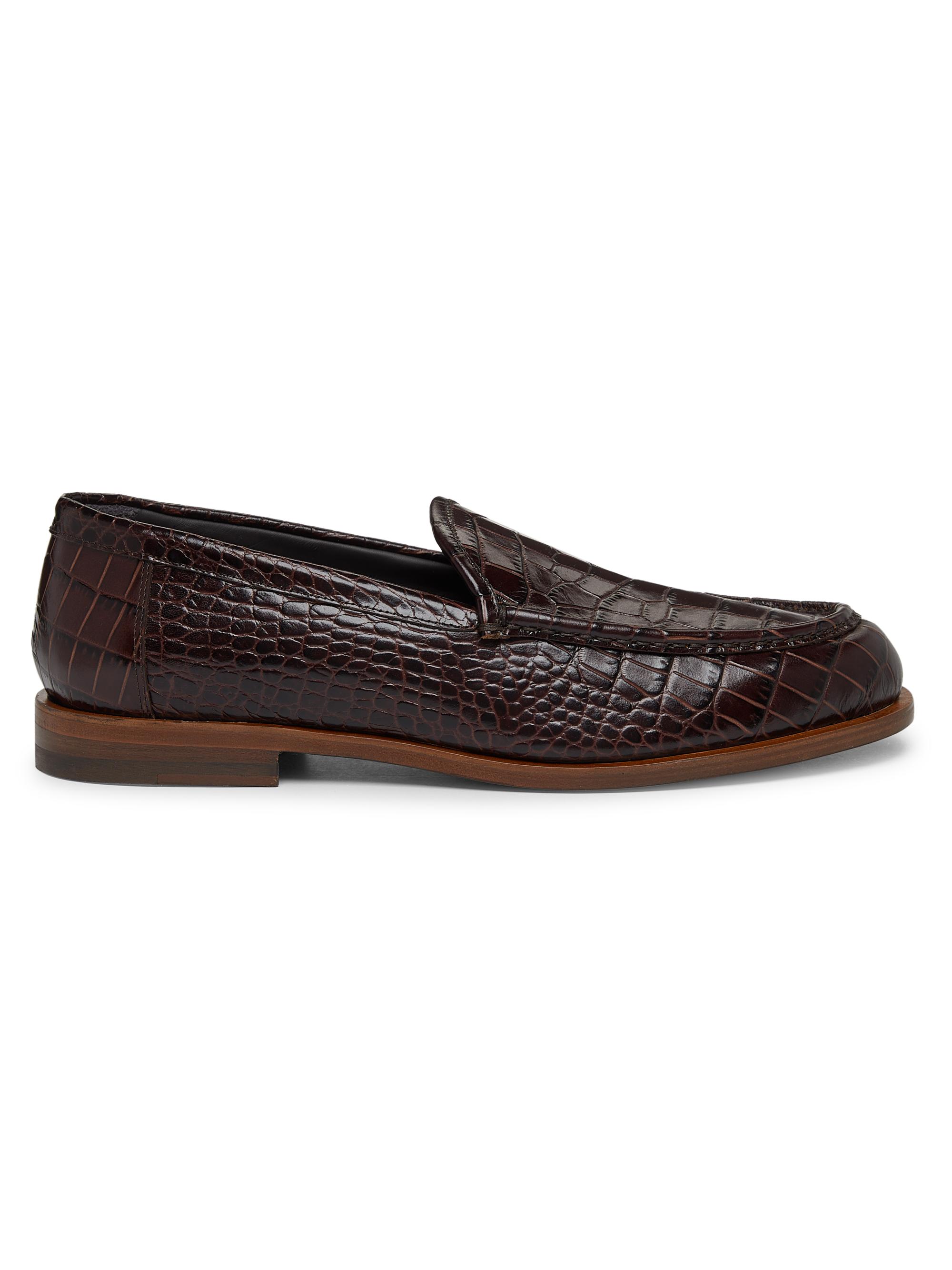 Manolo Blahnik Men's Ralone Embossed-Leather Loafers - Dark Brown