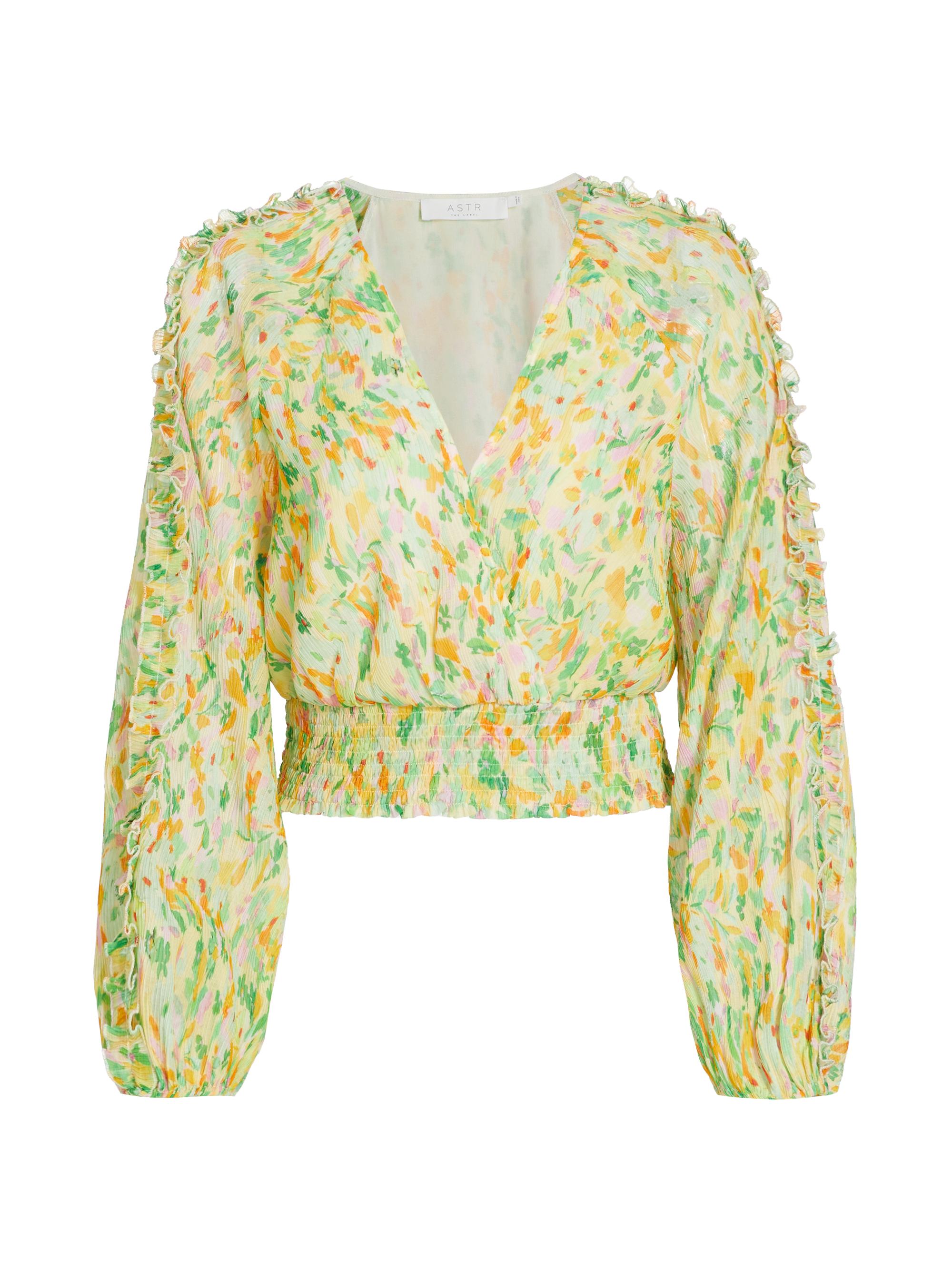 ASTR The Label Women's Bellona Watercolor Floral Blouse - Yellow Green Multi