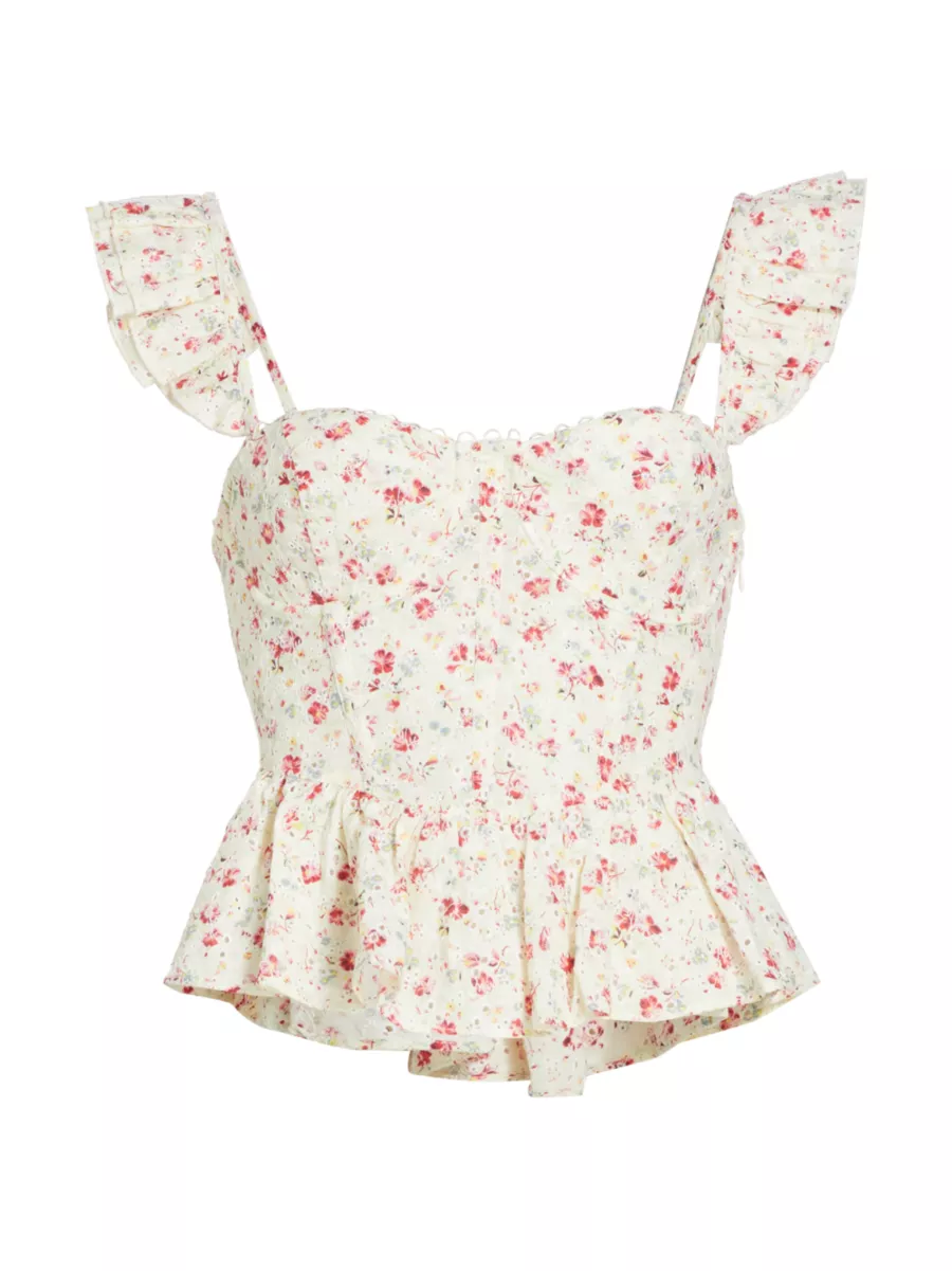 Shop ASTR The Label Baylin Floral Cotton Bustier Top | Saks
