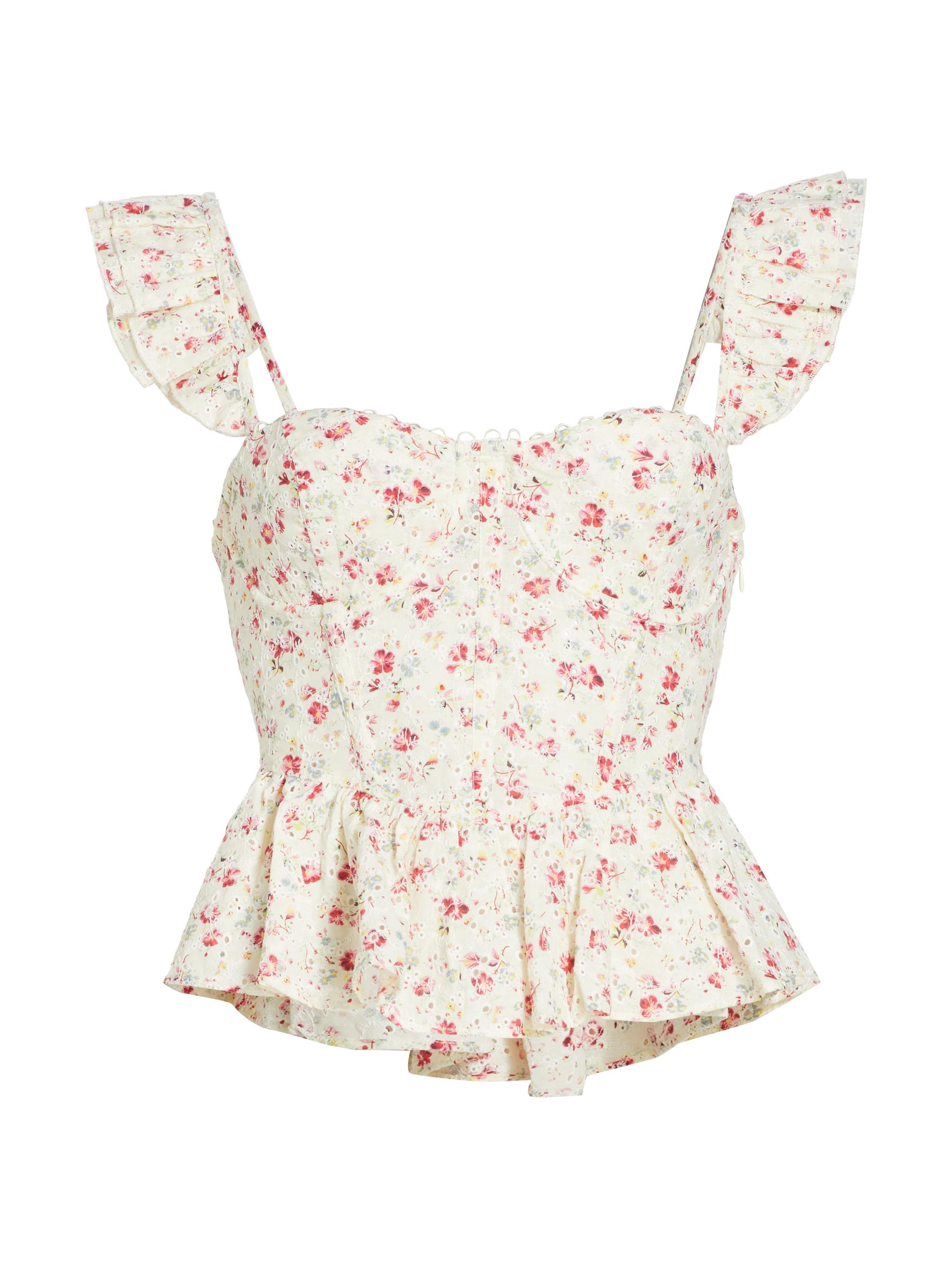 ASTR The Label Women's Baylin Floral Cotton Bustier Top - White Red Floral