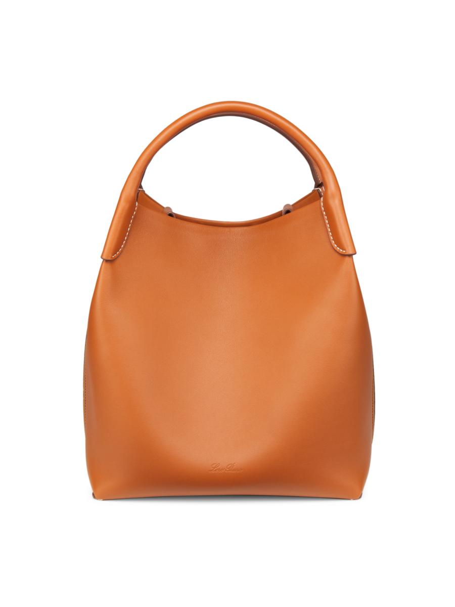 Loro Piana Women's Bale Large Rounded Leather Bag In Brown