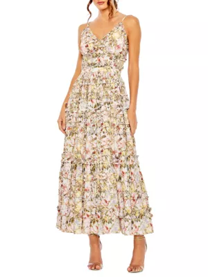 Shop Mac Duggal Floral Textured Tiered Cocktail Dress | Saks Fifth Avenue