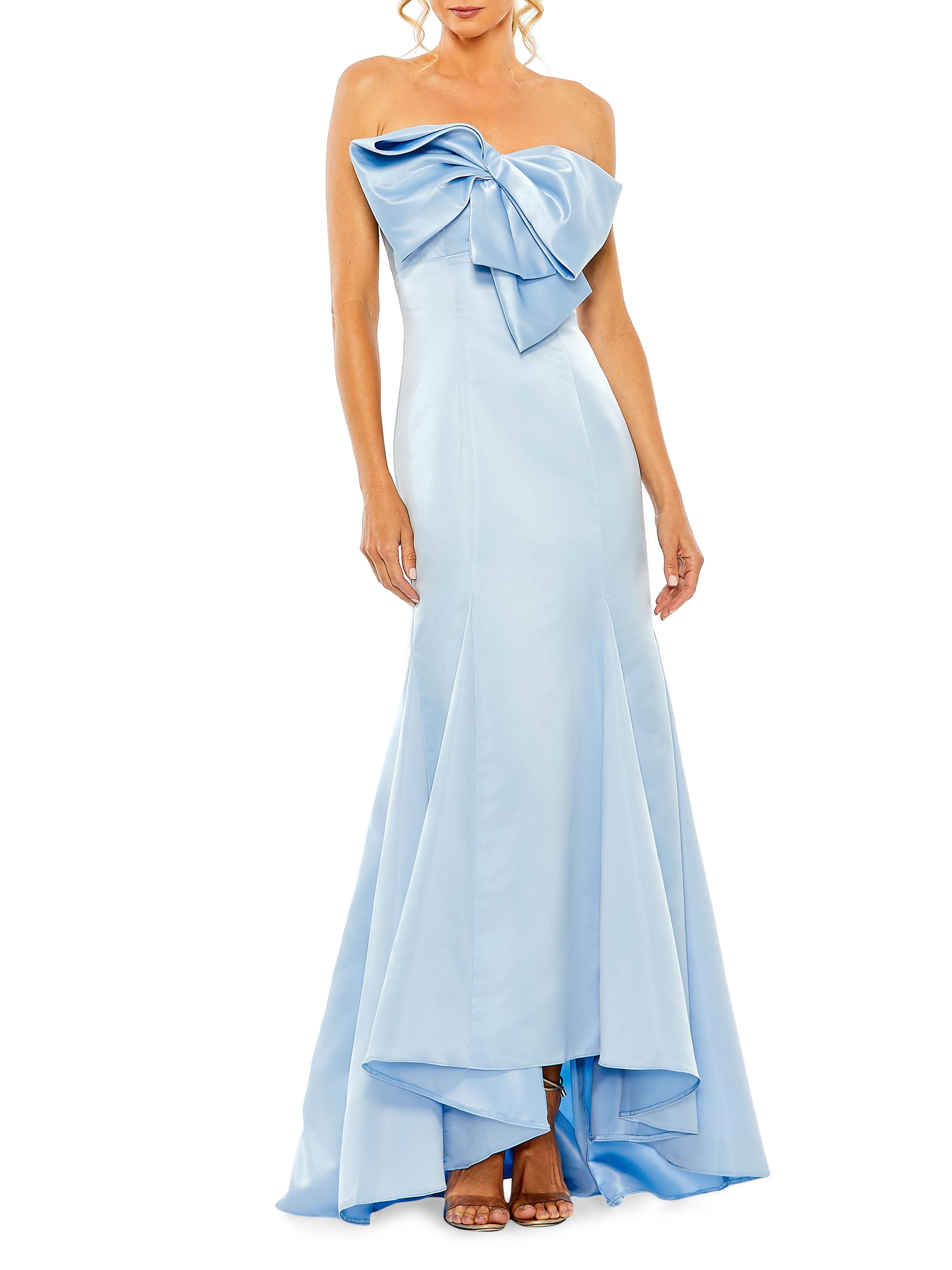 Mac Duggal Women's Satin Strapless Bow Mermaid Gown - Powder Blue