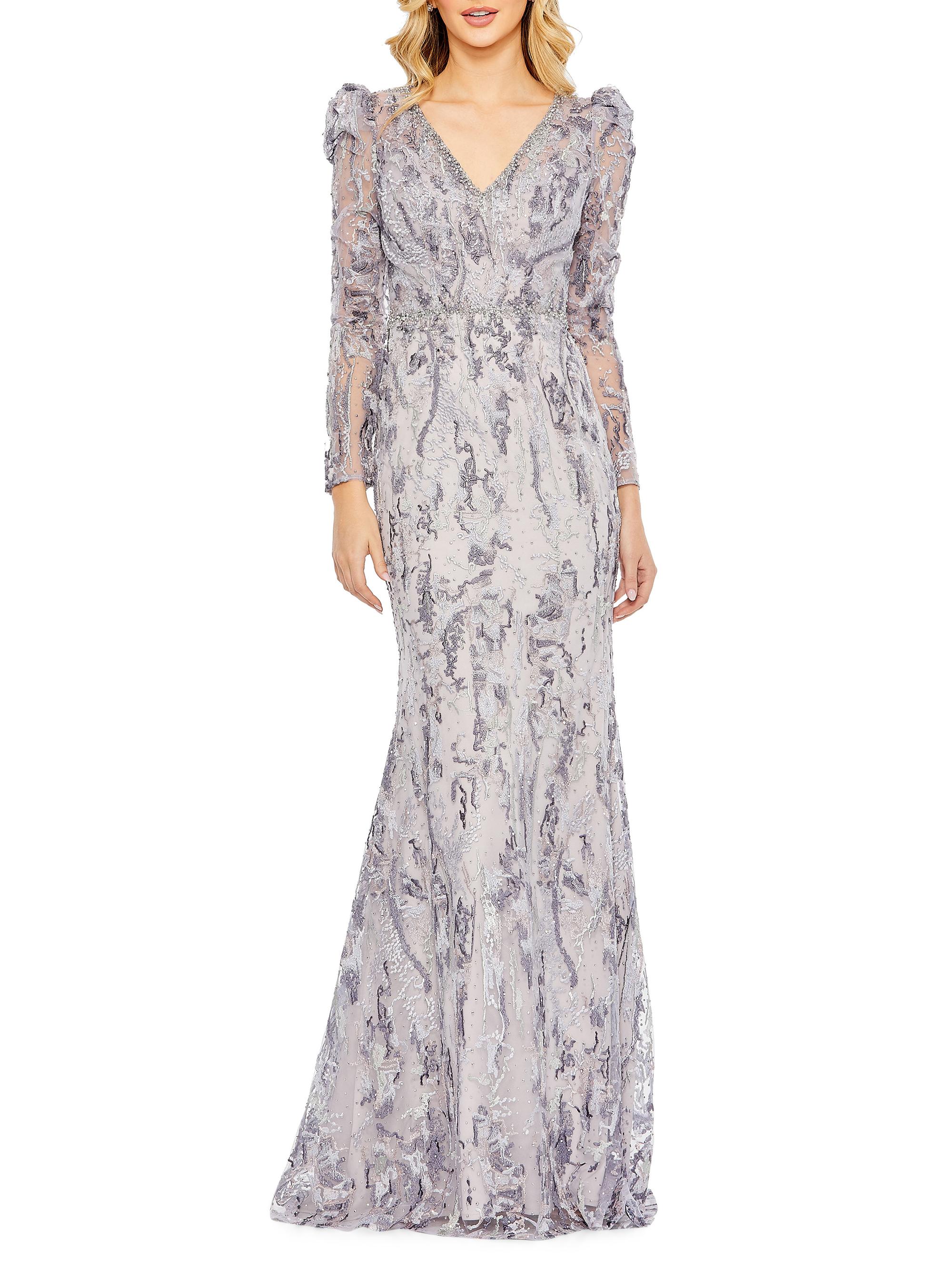 Mac Duggal Women's Embellished Lace Puff-Sleeve Gown - Lilac