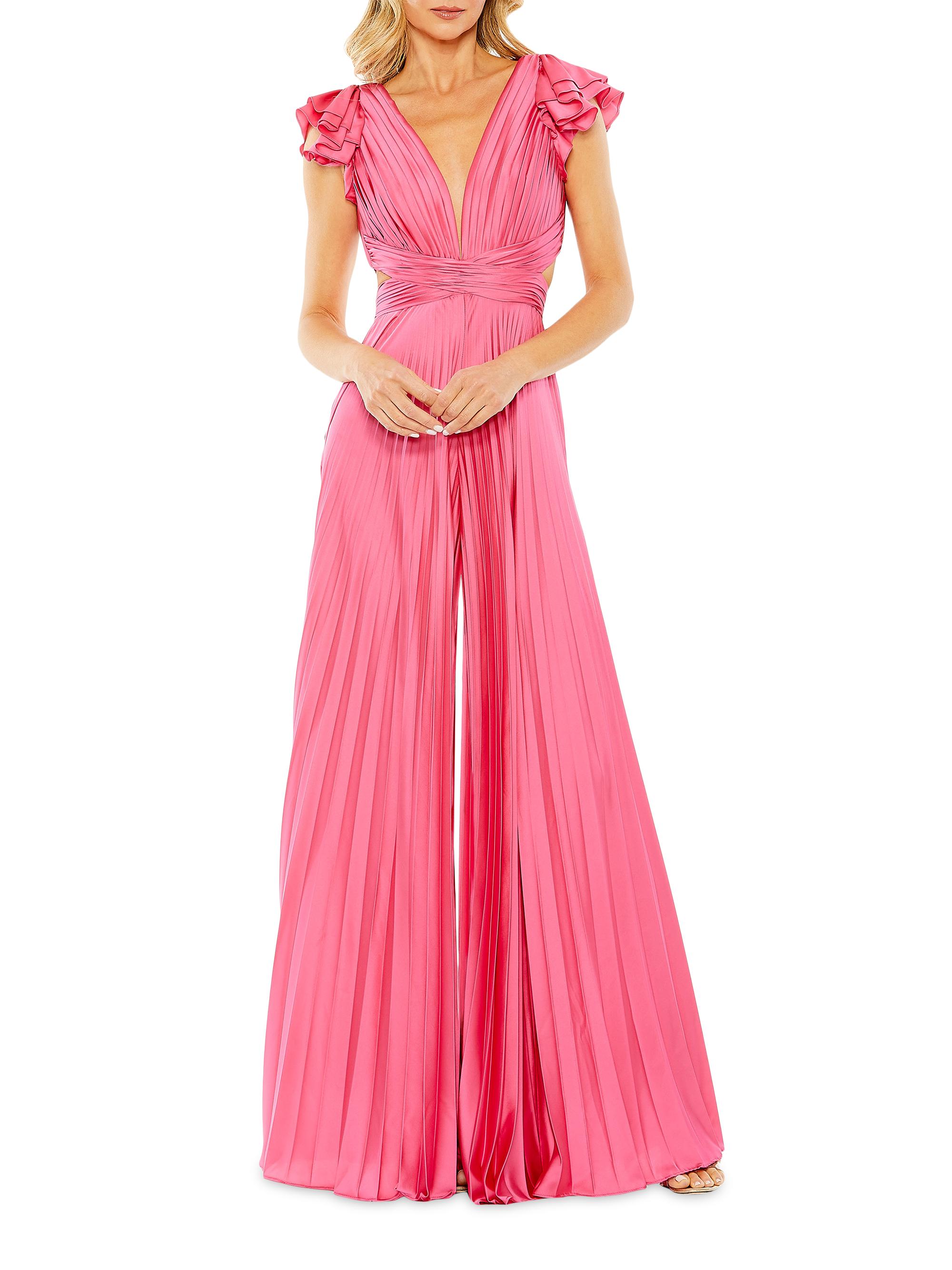 Mac Duggal Women's Pleated Lace-Up Jumpsuit - Candy Pink