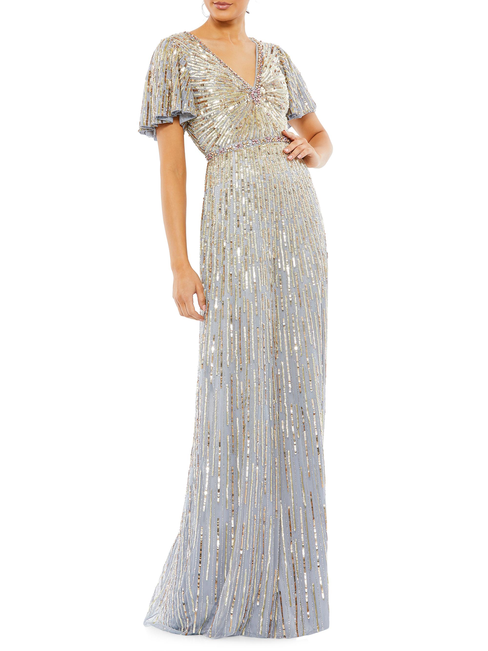 Mac Duggal Women's Sequined Butterfly-Sleeve Column Gown - Platinum