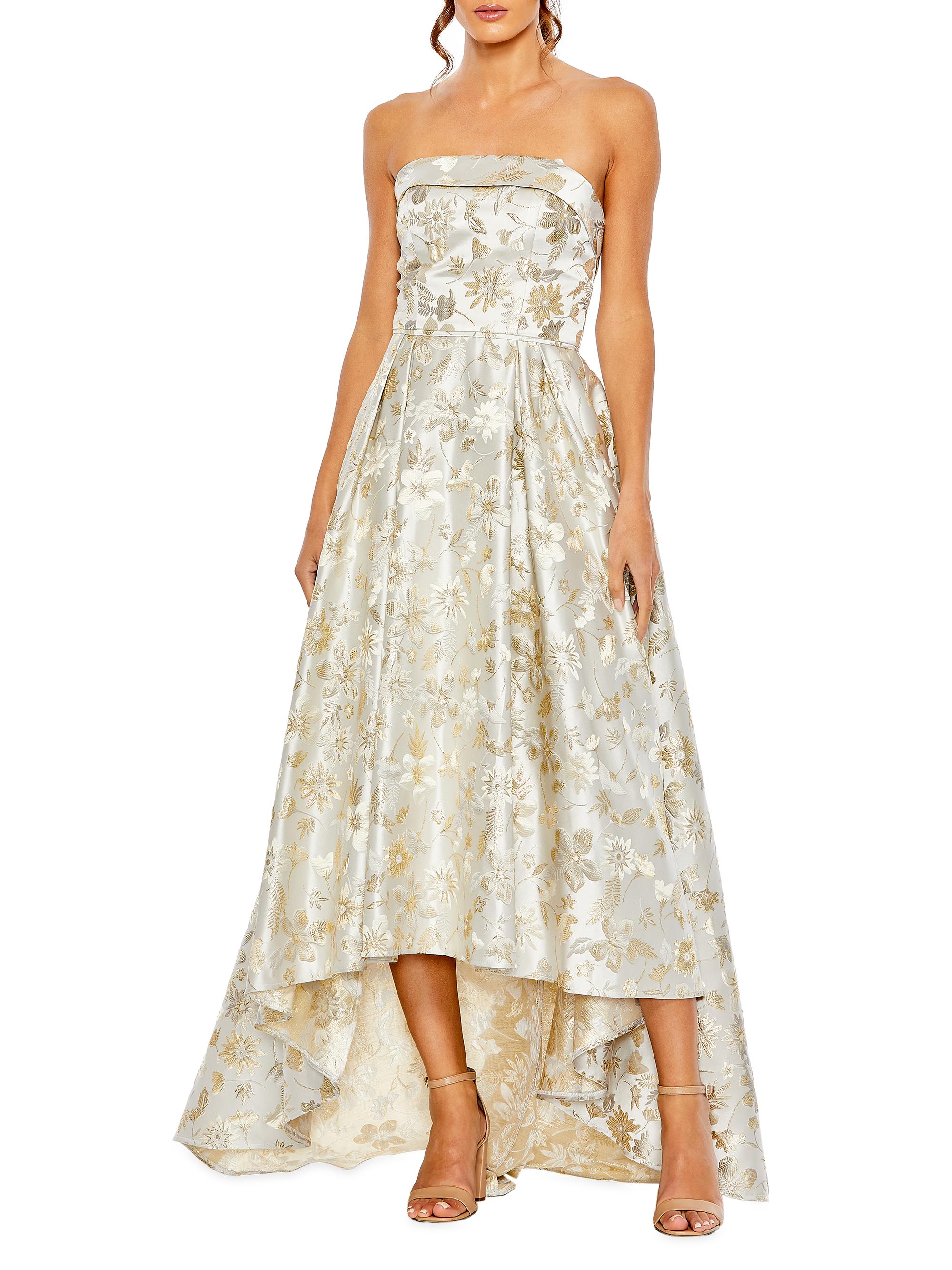 Mac Duggal Women's Floral Brocade Strapless High-Low Gown - White Gold