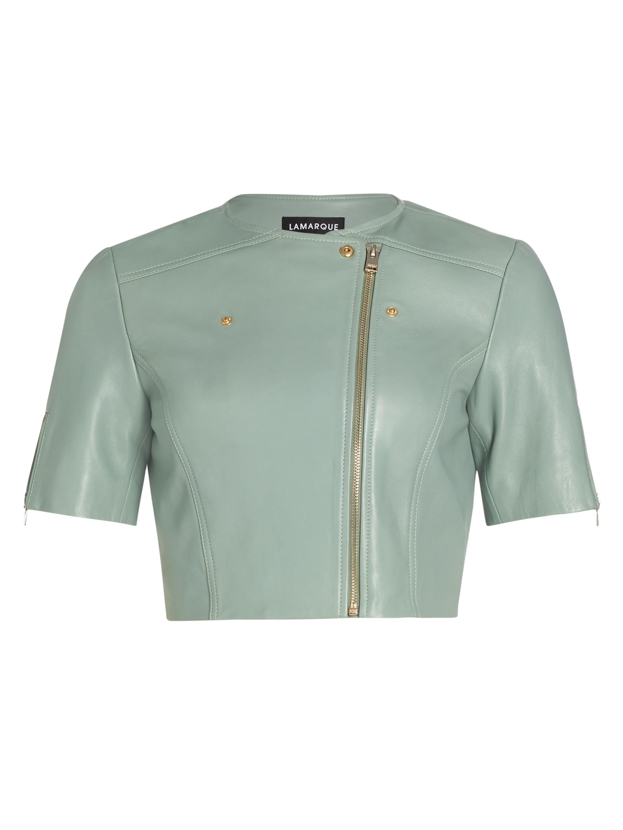 Lamarque Women's Kirsi Ch Leather Cropped Short-Sleeve Jacket - Eucalyptus