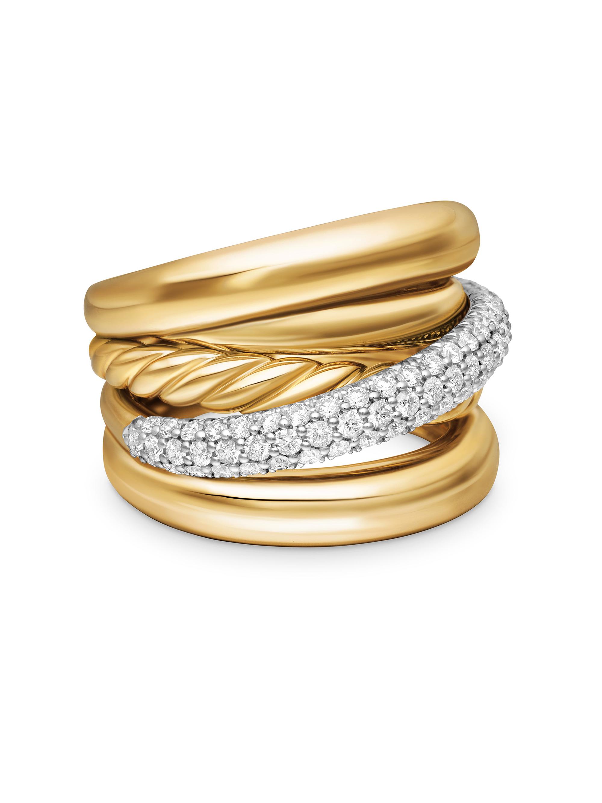 David Yurman Women's Pavé Crossover Five Row Ring in 18K Yellow Gold - Diamond