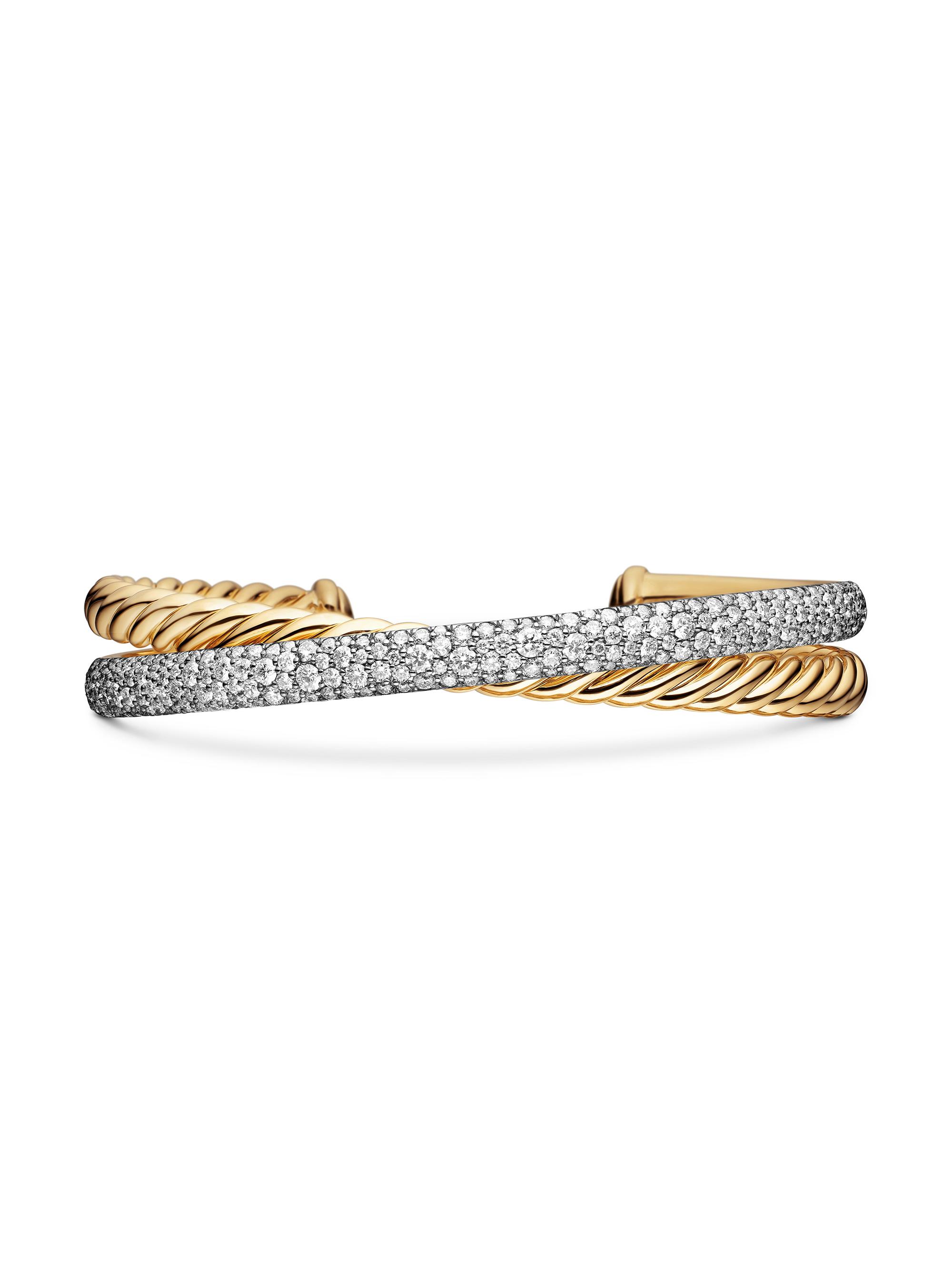 David Yurman Women's Pavé Crossover Two Row Cuff Bracelet in 18K Yellow Gold - Diamond