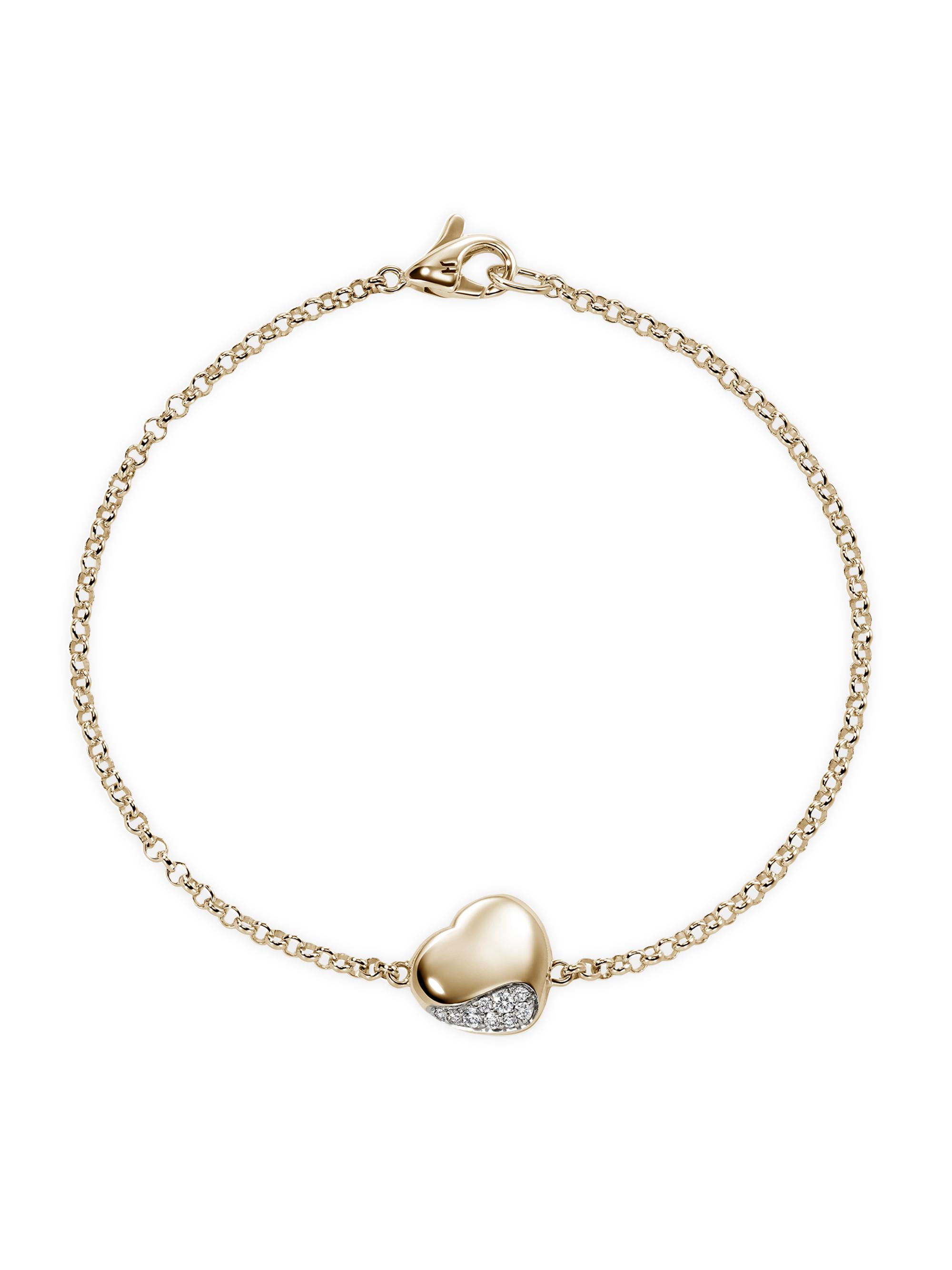 John Hardy Women's Pebble 14K Yellow Gold & 0.07 TCW Diamond Heart Charm Bracelet - Yellow Gold