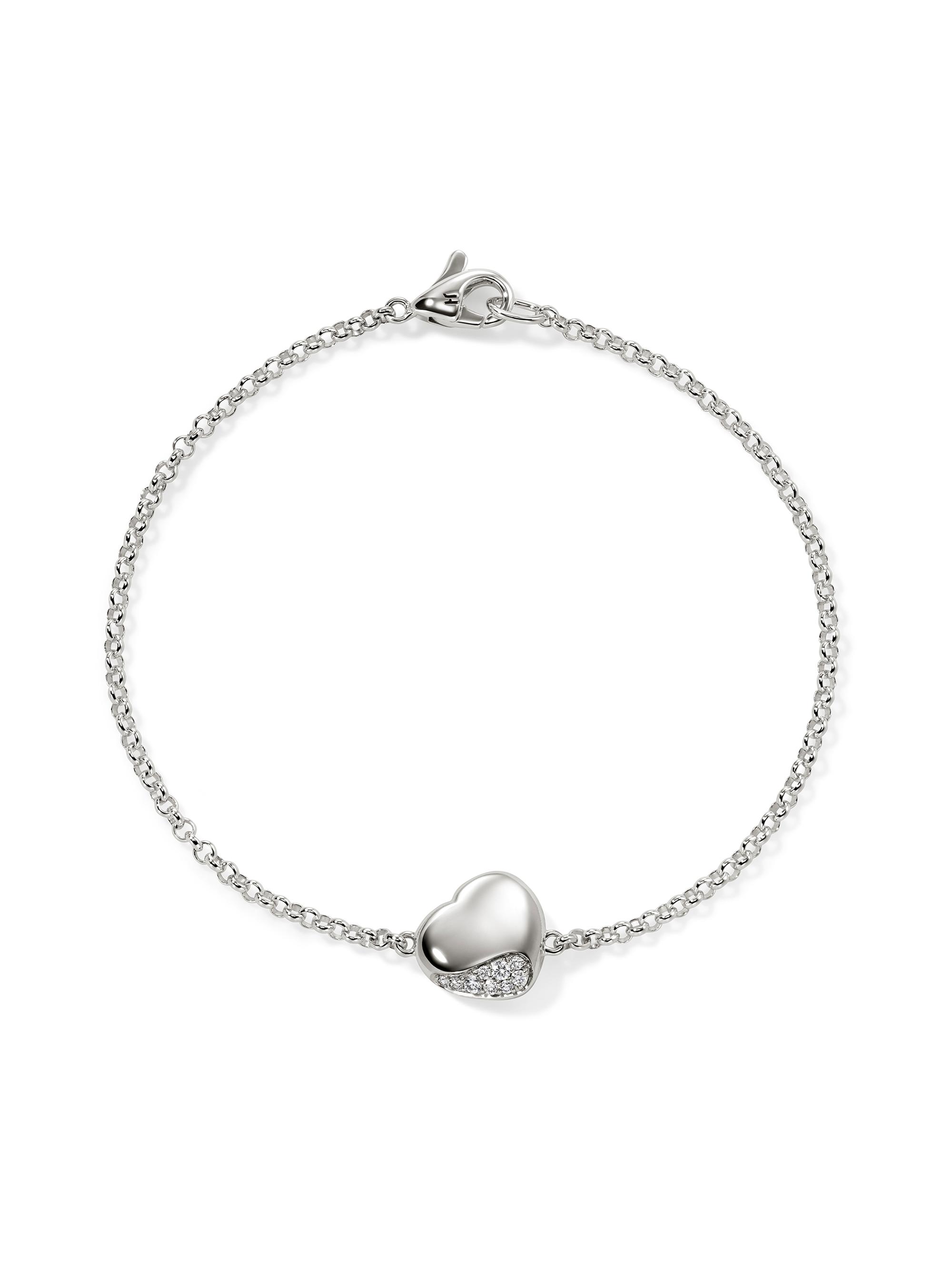John Hardy Women's Pebble Sterling Silver & 0.07 TCW Diamond Heart Charm Bracelet - Silver