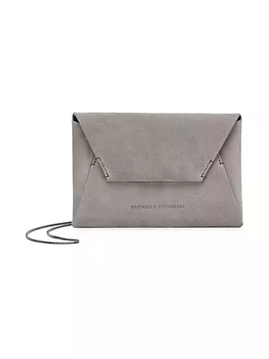 Suede Envelope Bag With Precious Chain