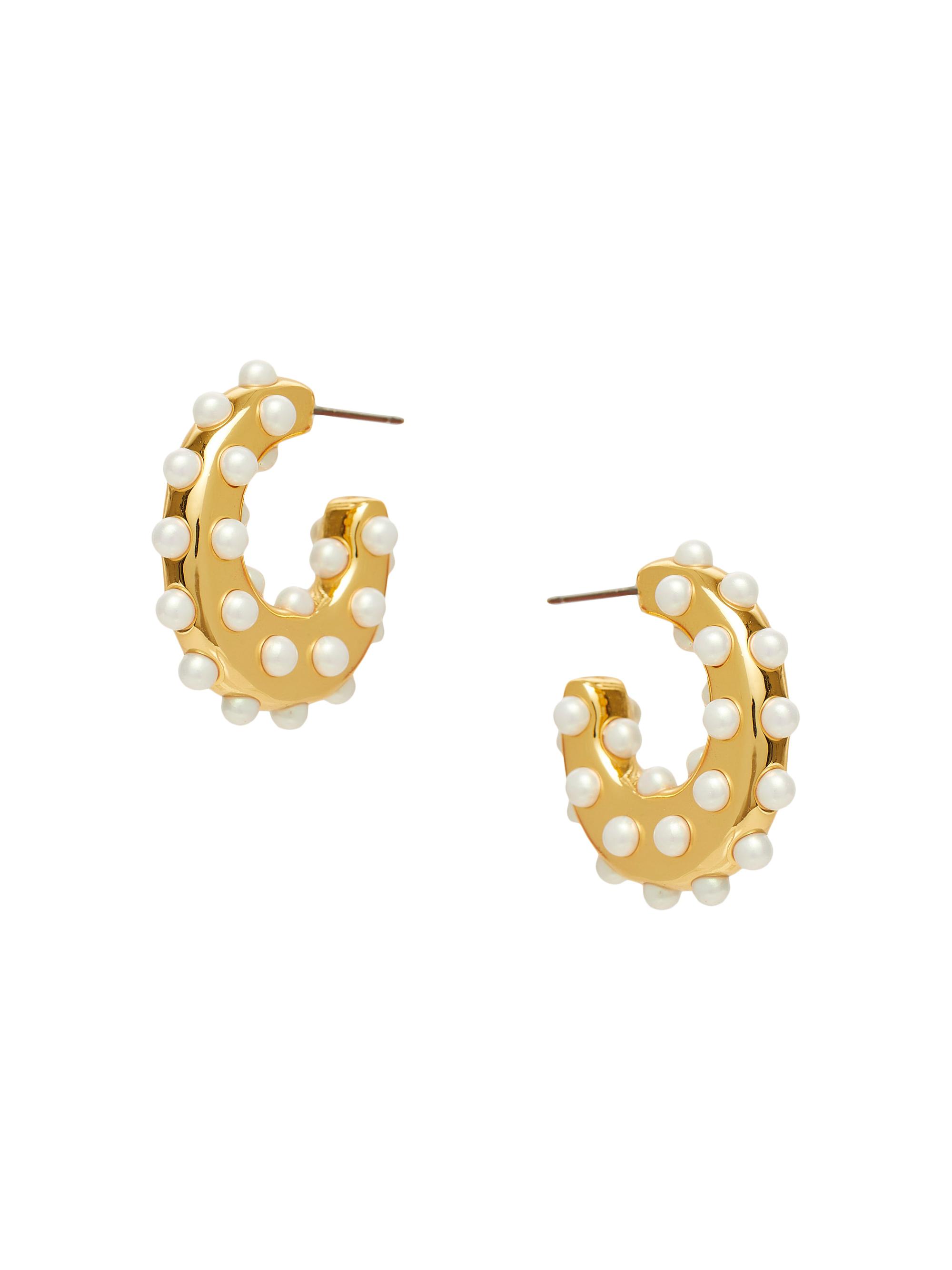 Lele Sadoughi Women's Archer Mini Goldtone & Cabochon Hoop Earrings - Pearl