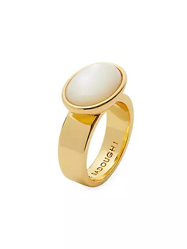 Dome Goldtone & Recon Stone Signet Ring