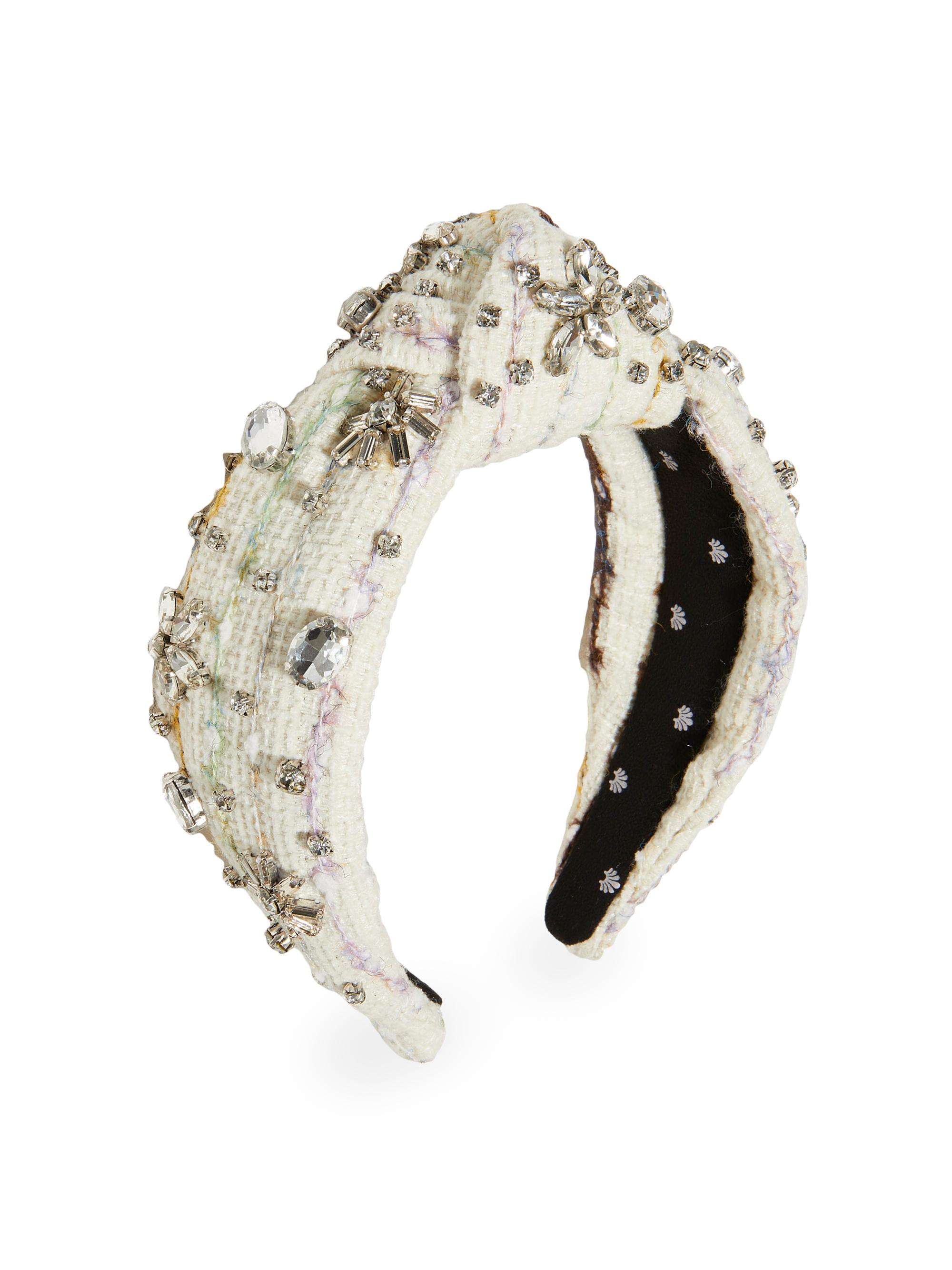 Lele Sadoughi Women's Knotted Crystal-Embellished Tweed Headband - Chalk
