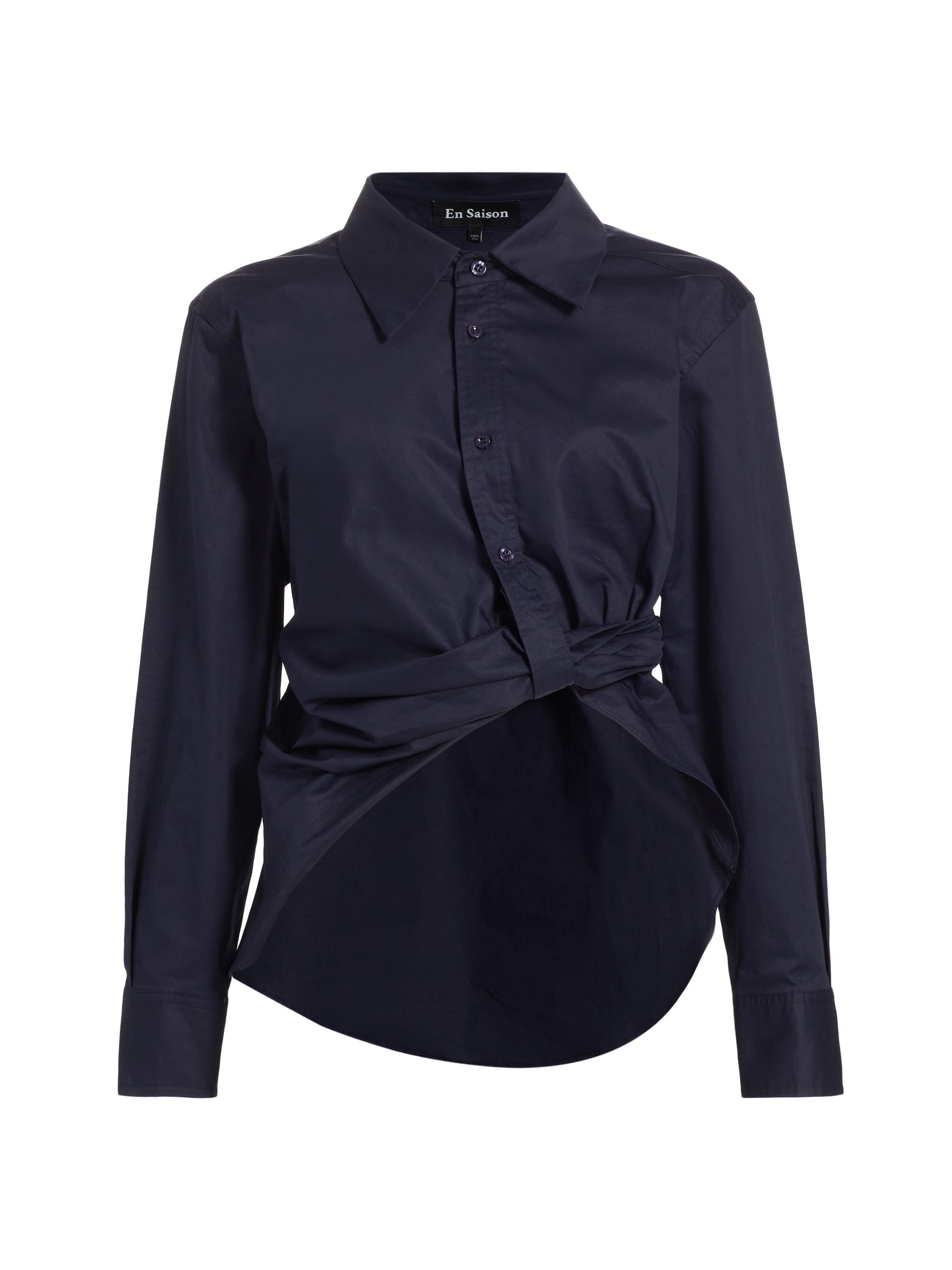 En Saison Women's Hardin Gathered Cotton Shirt - Navy