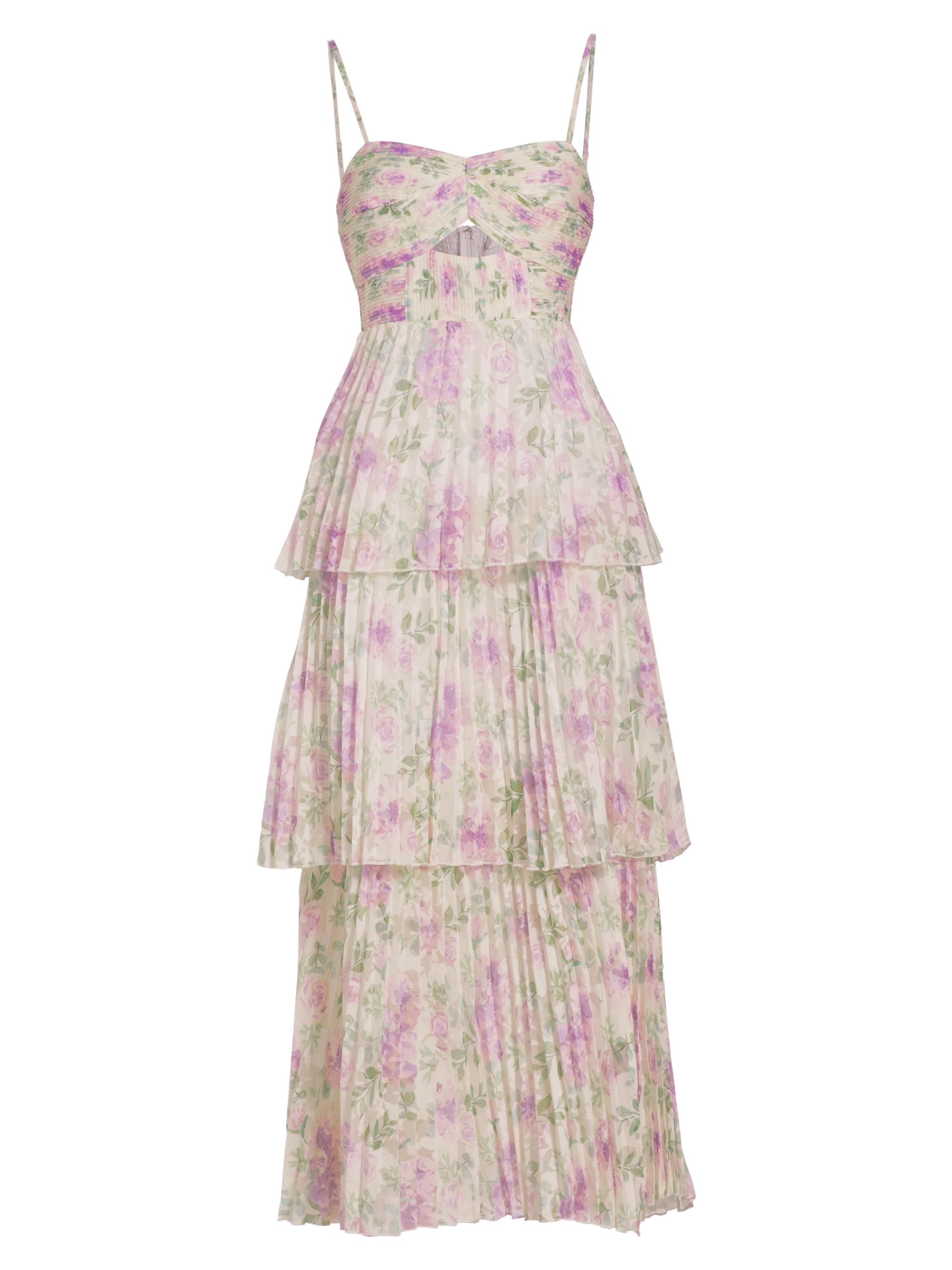 ASTR The Label Women's Emmi Floral Plissé Tiered Cocktail Dress - Purple Floral Mesh