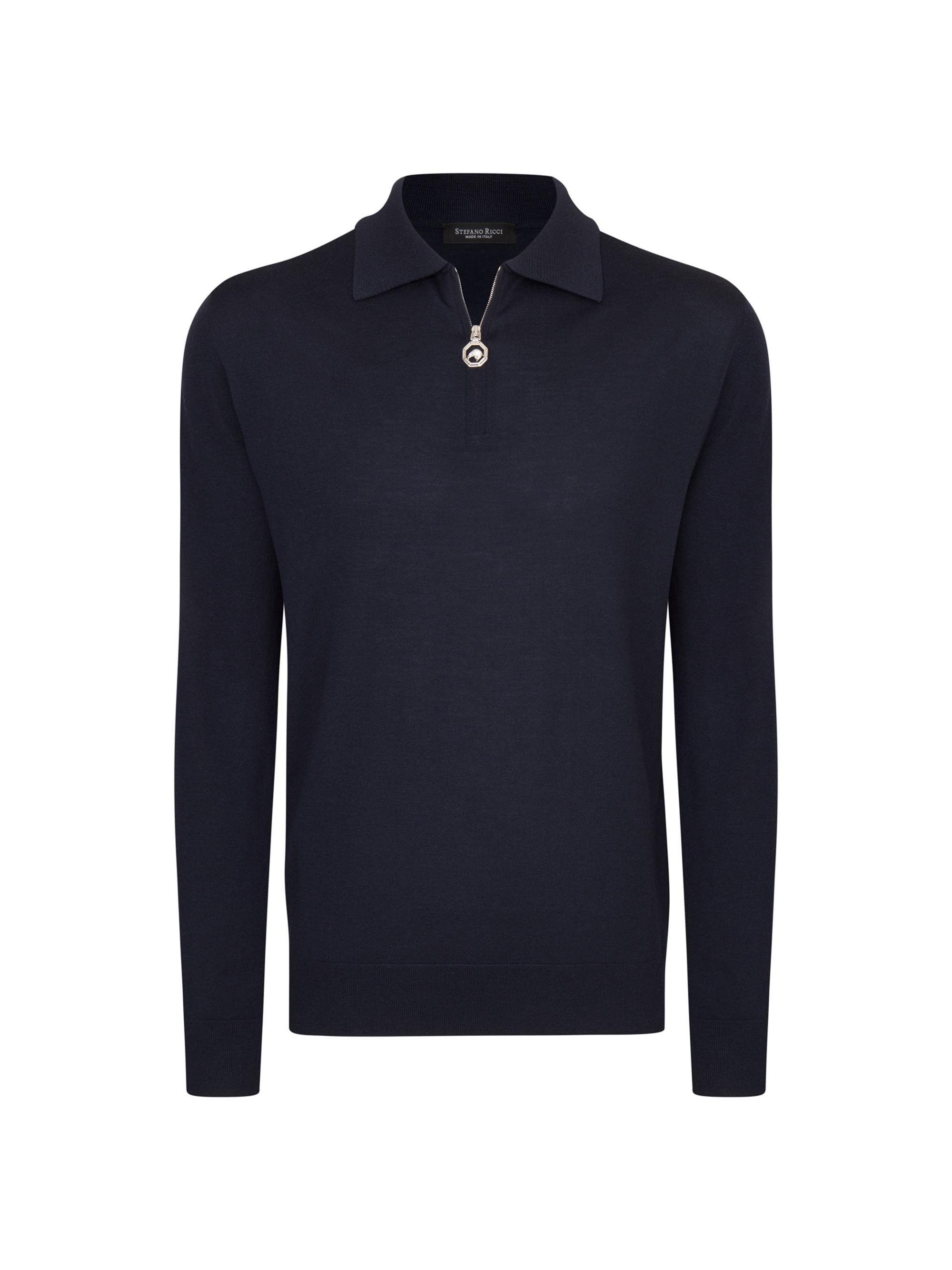 Stefano Ricci Men's Long Sleeve Zip Polo Shirt - Black