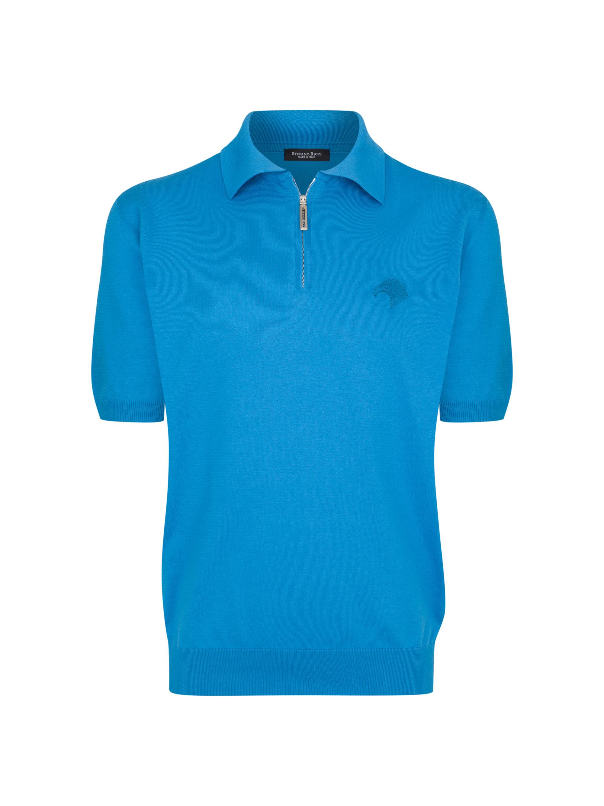 Stefano Ricci Men's Zip Polo Shirt - Bright Blue