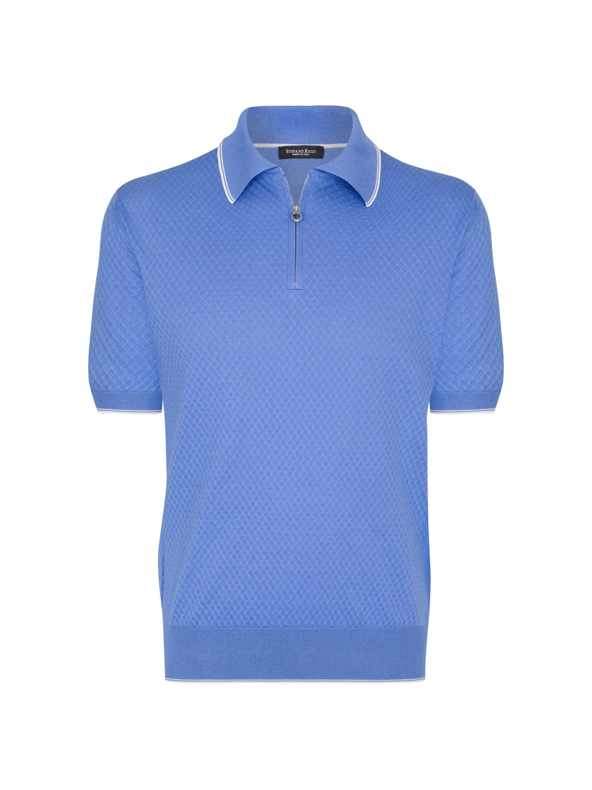 Stefano Ricci Men's Silk And Cotton Zip Polo Shirt - Light Blue
