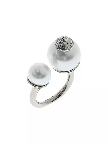 Silvertone & Faux Pearl Medusa Head Ring