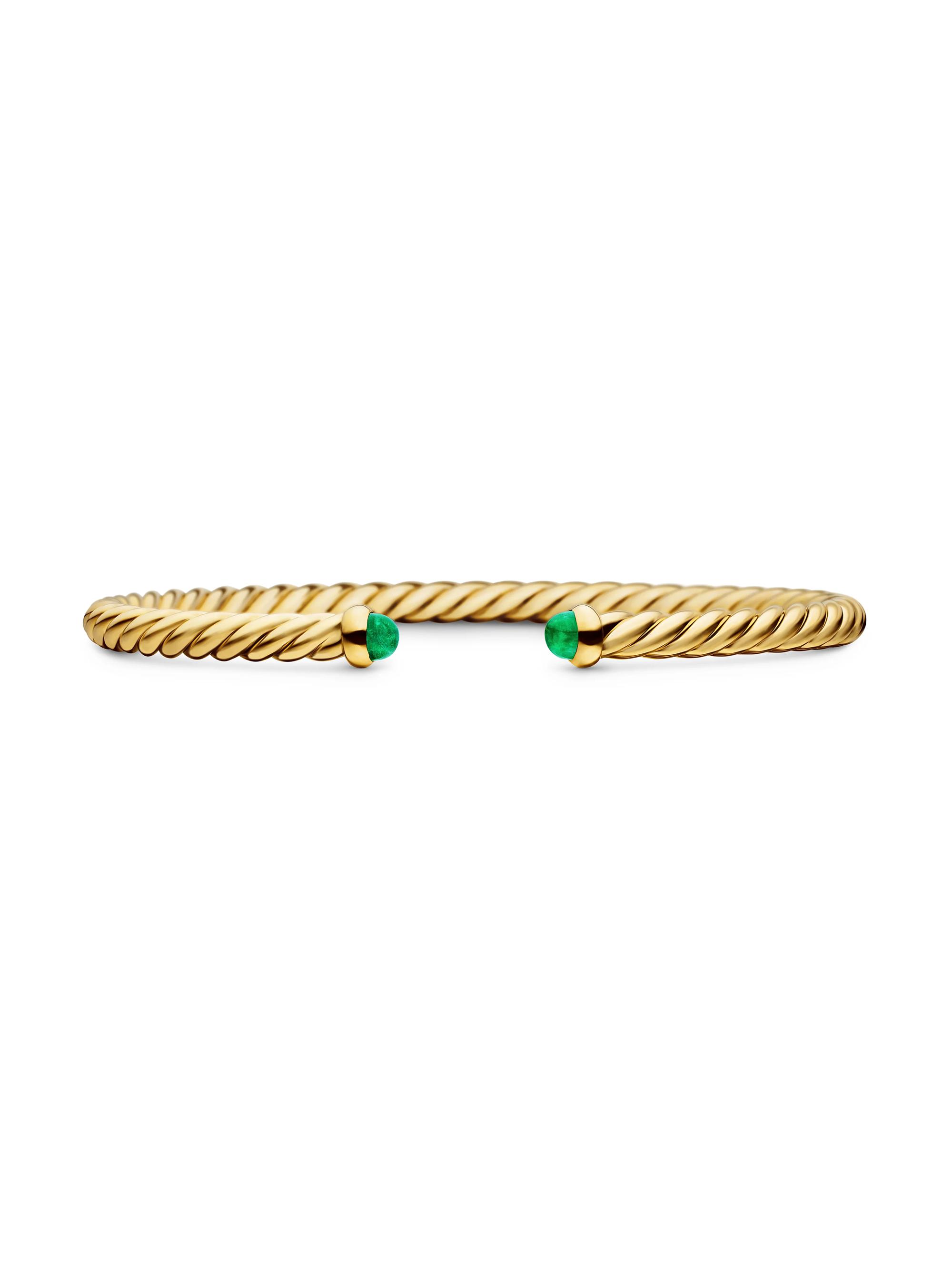 David Yurman Women's Modern Cablespira Bracelet in 18K Yellow Gold - Emerald