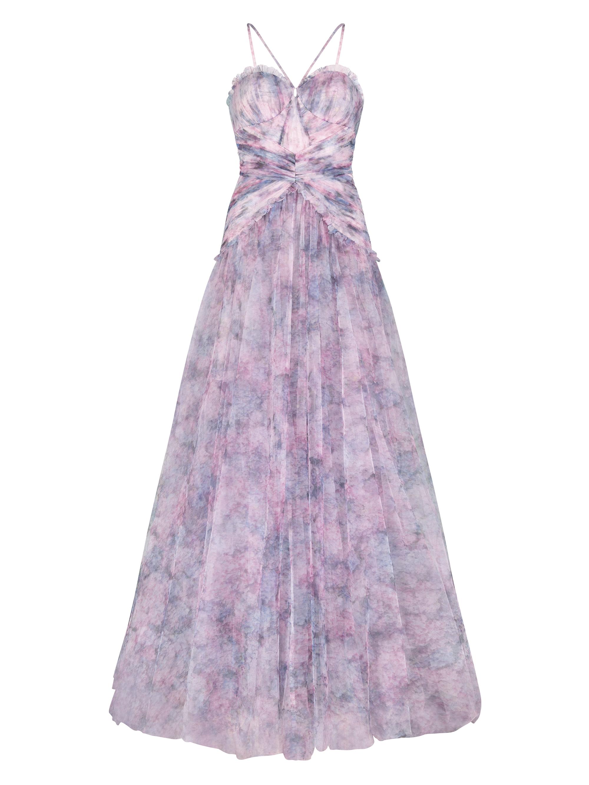 Zac Posen Women's Pleated Halter Strap Tulle Gown - Pink Multi Floral