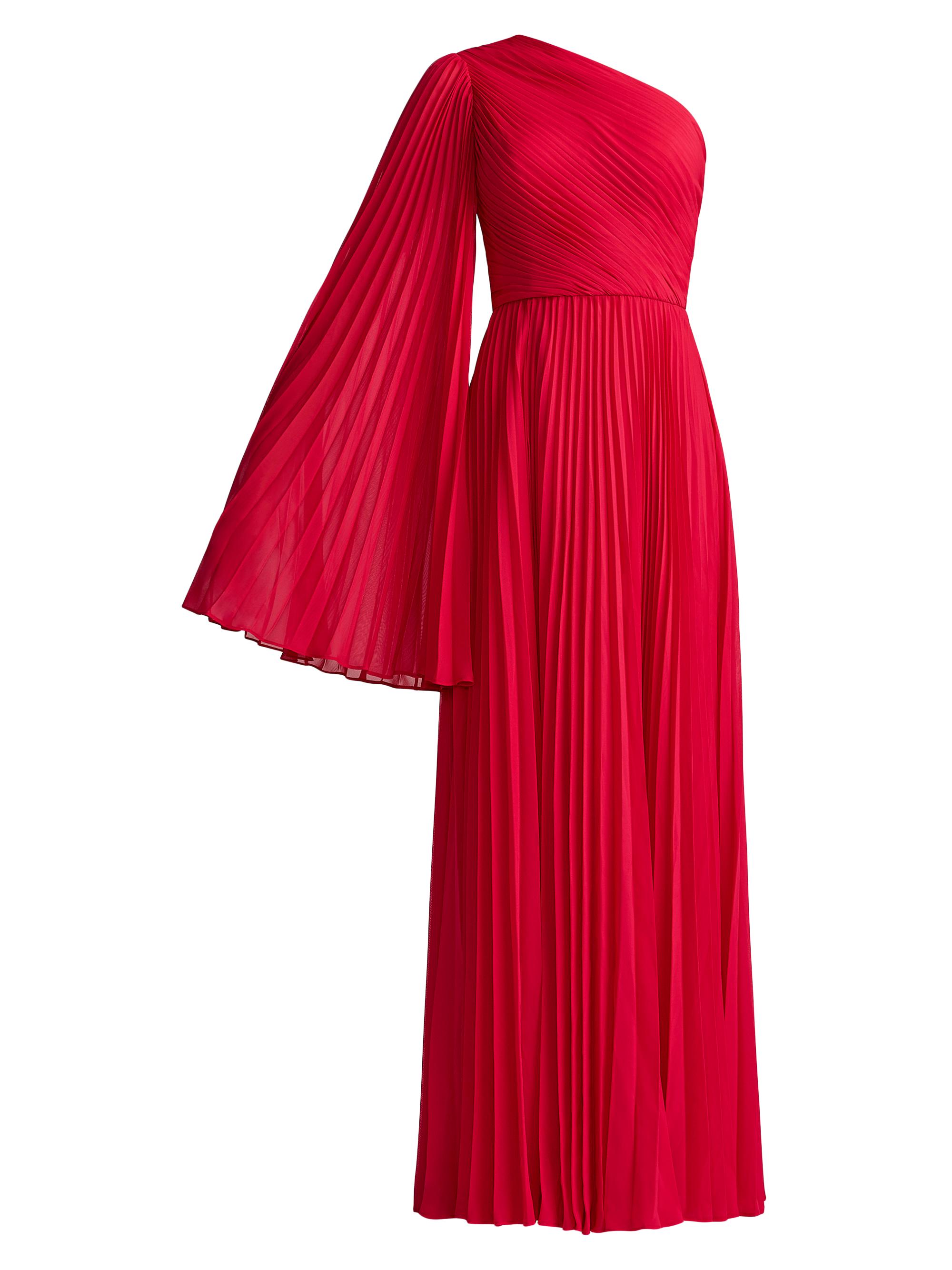 Zac Posen Women's Asymmetric Pleated Chiffon Gown - Berry