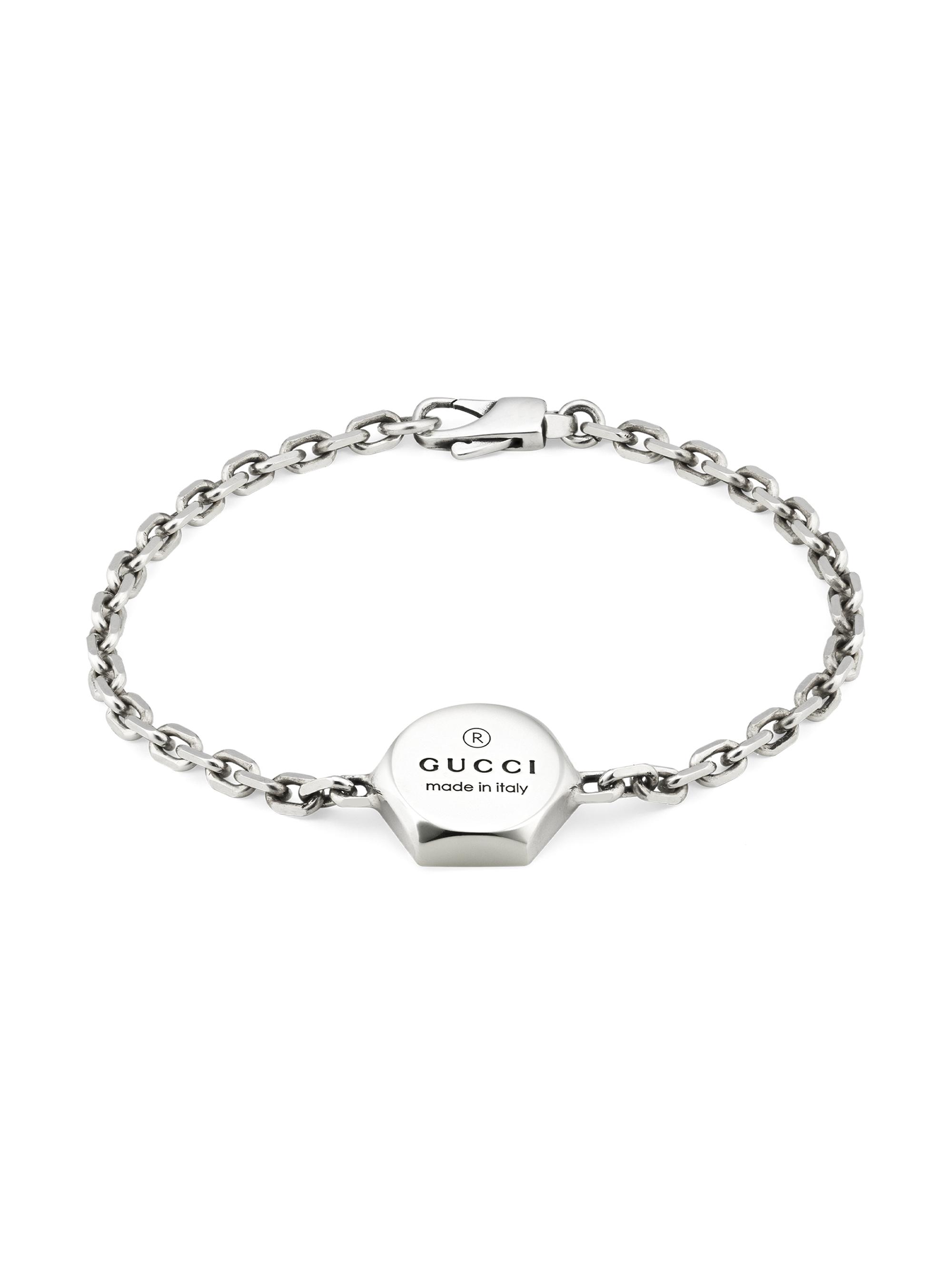 Gucci Men's Unisex Sterling Silver Trademark Bracelet - Silver