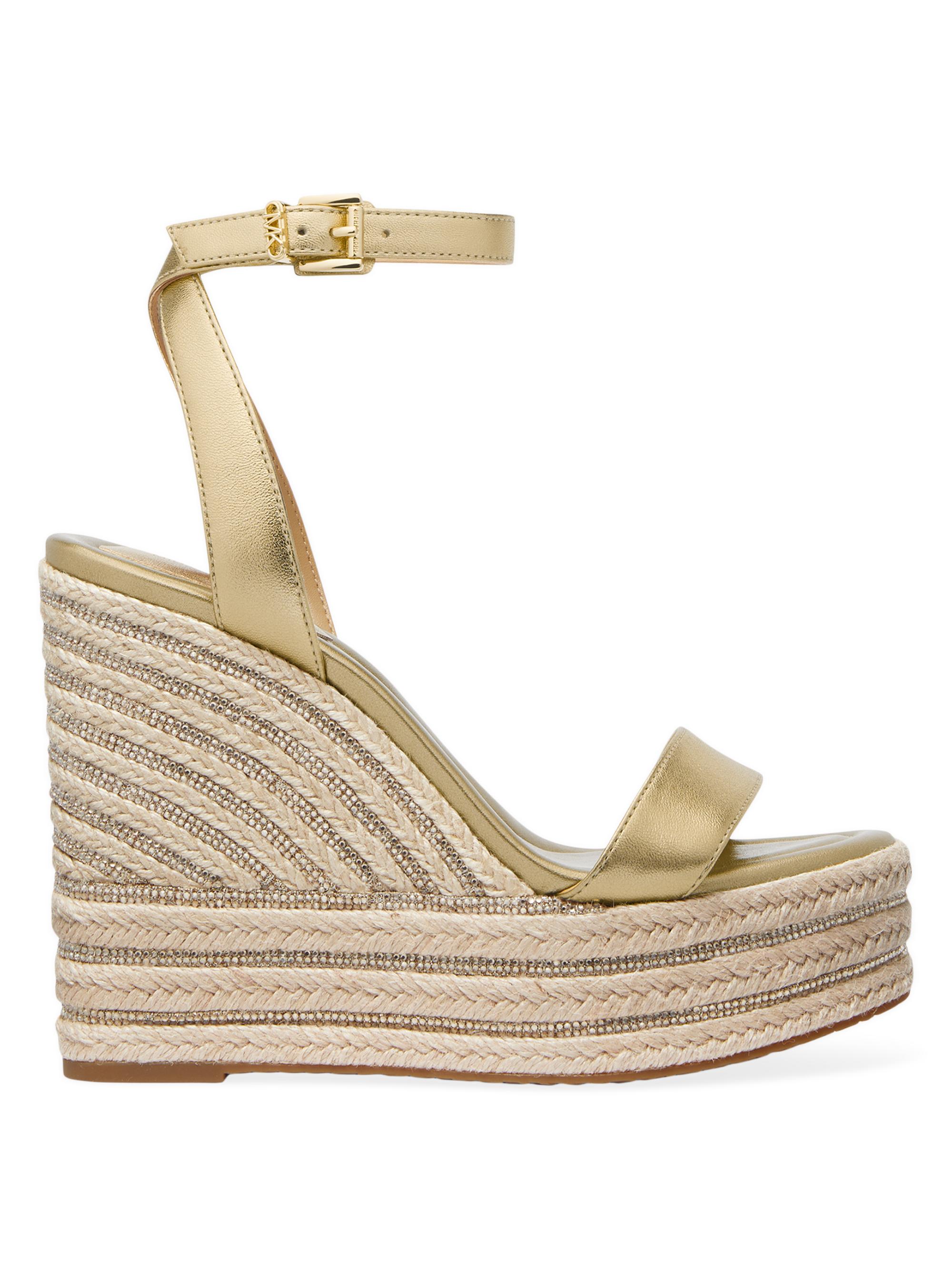 MICHAEL Michael Kors Women's Leighton 130MM Metallic Leather Espadrille Wedge Sandals - Pale Gold