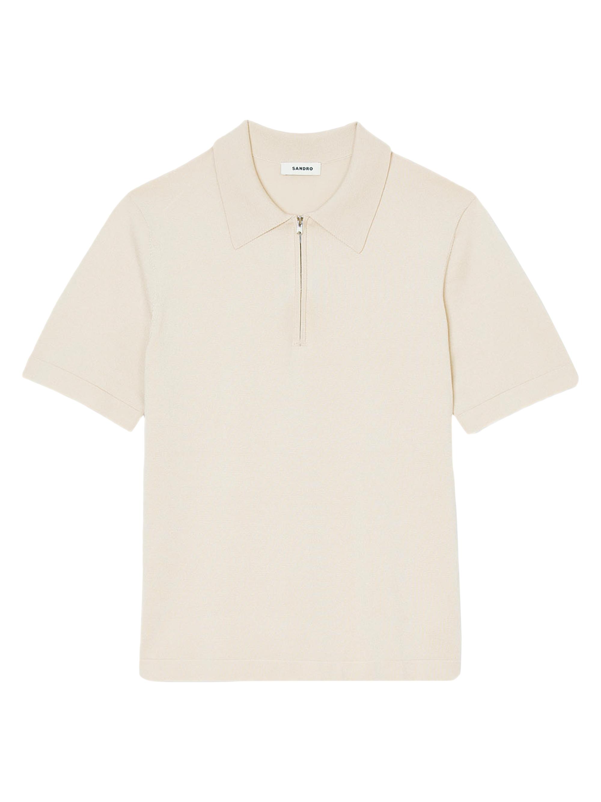 Sandro Men's Knitted Polo Shirt with Zip Collar - Black