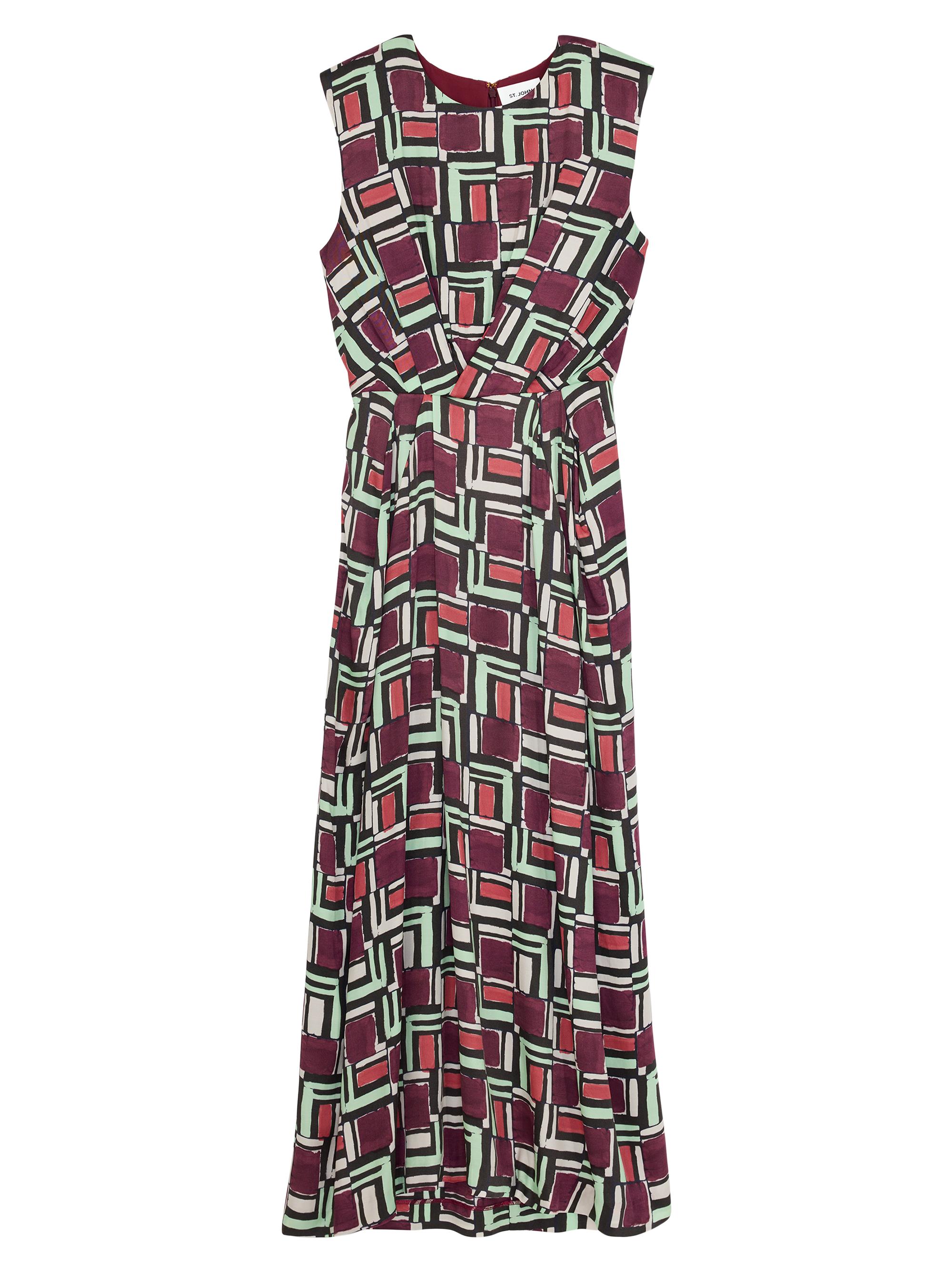 St. John Women's Collection Line Geo Midi-Dress - Dark Claret Multi