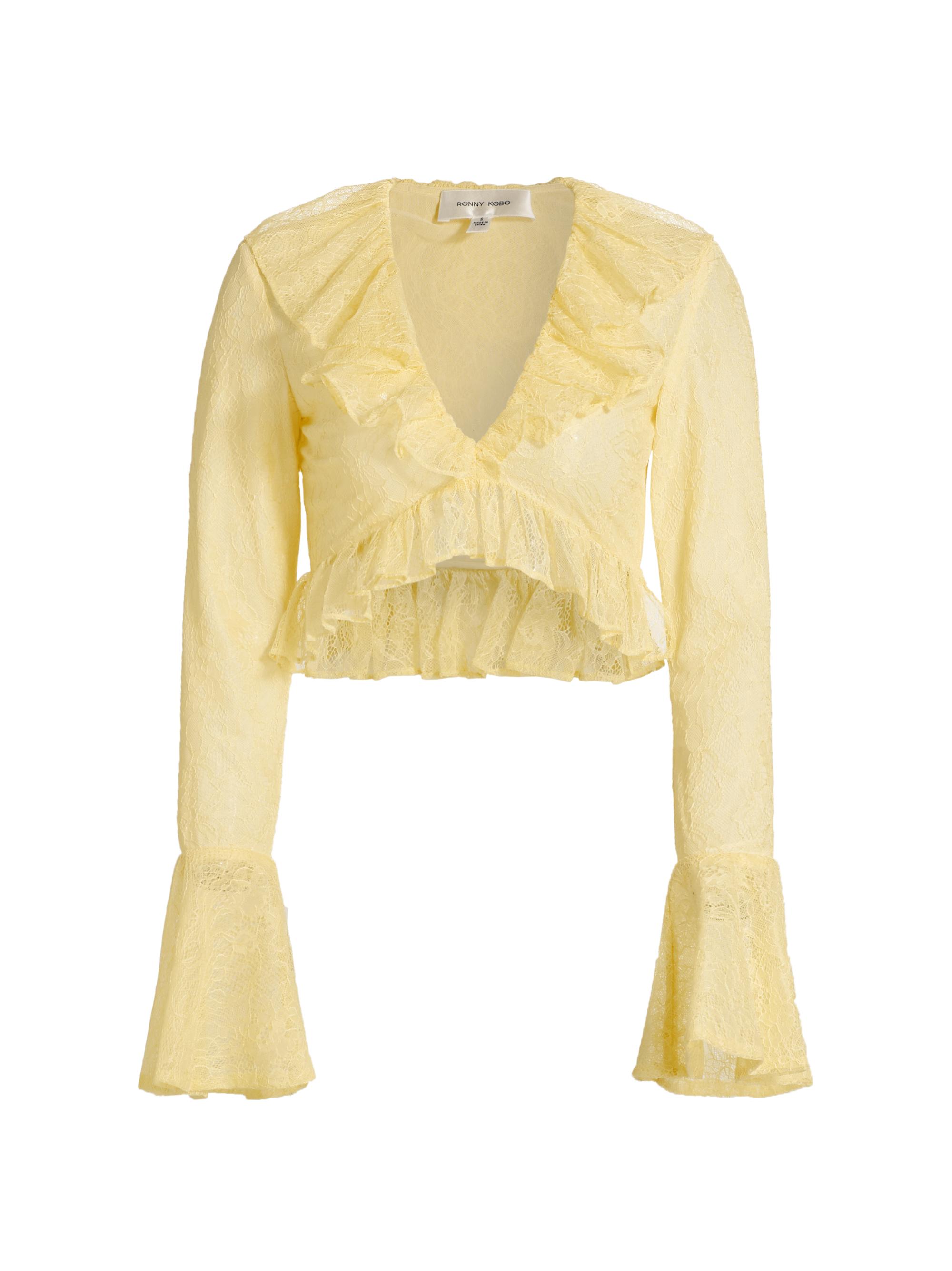 Ronny Kobo Women's Filipe Lace Ruffle Top - Yellow