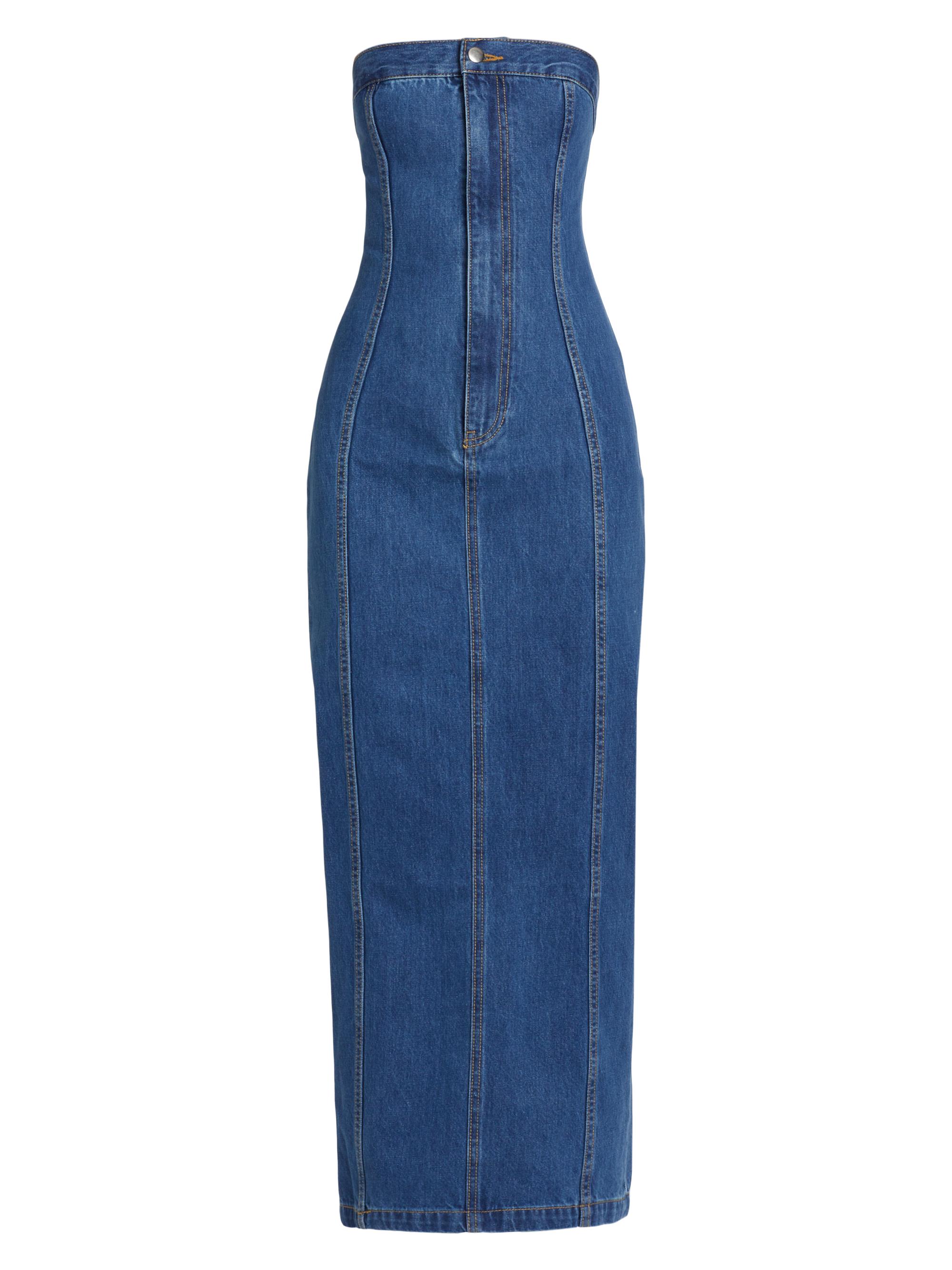 chinese dress ladies Medium Wash Strapless Denim Maxi Dress main image 1