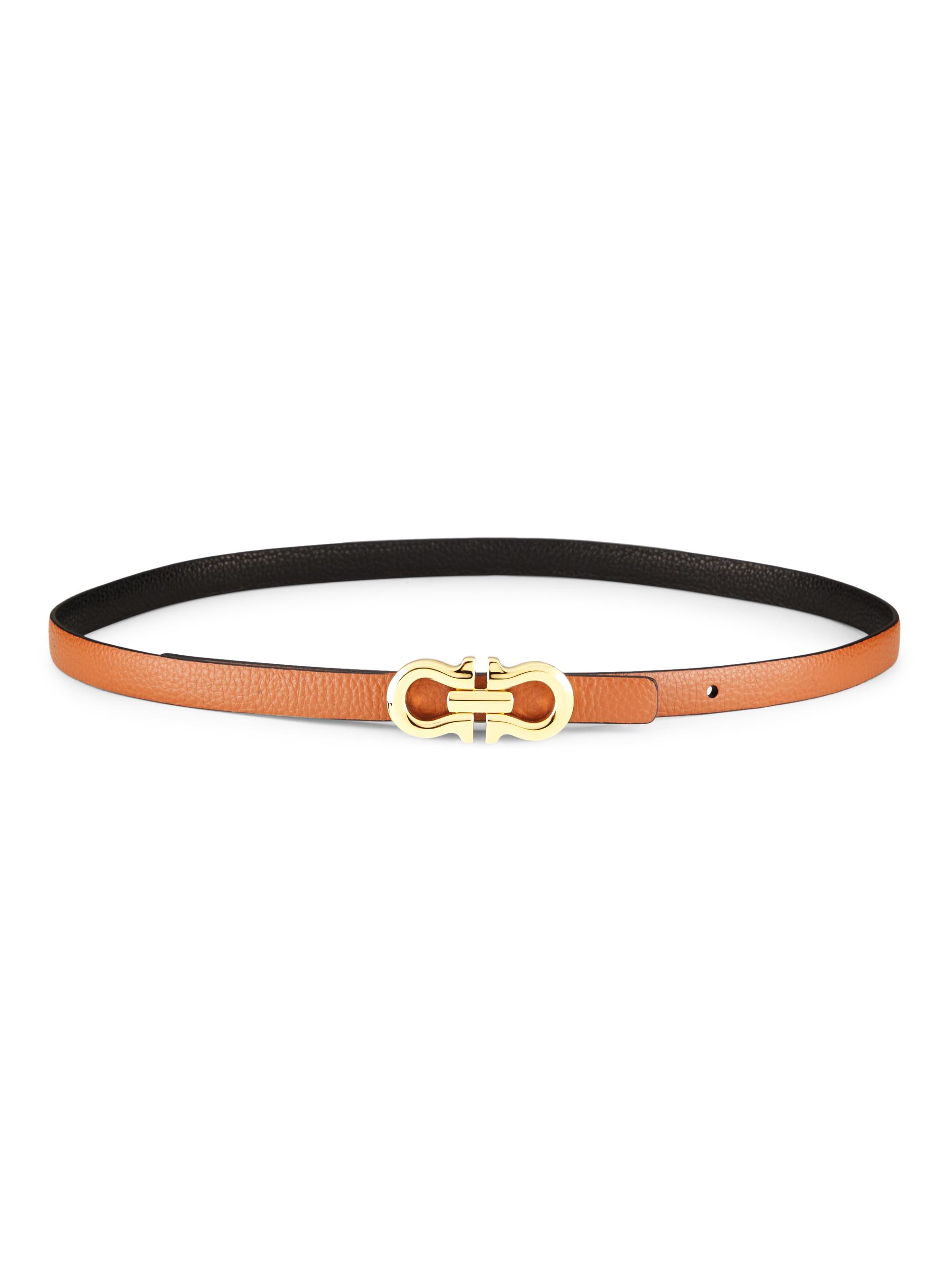 FERRAGAMO Women's Gancio Contour 15MM Leather Belt - New Cognac Nero