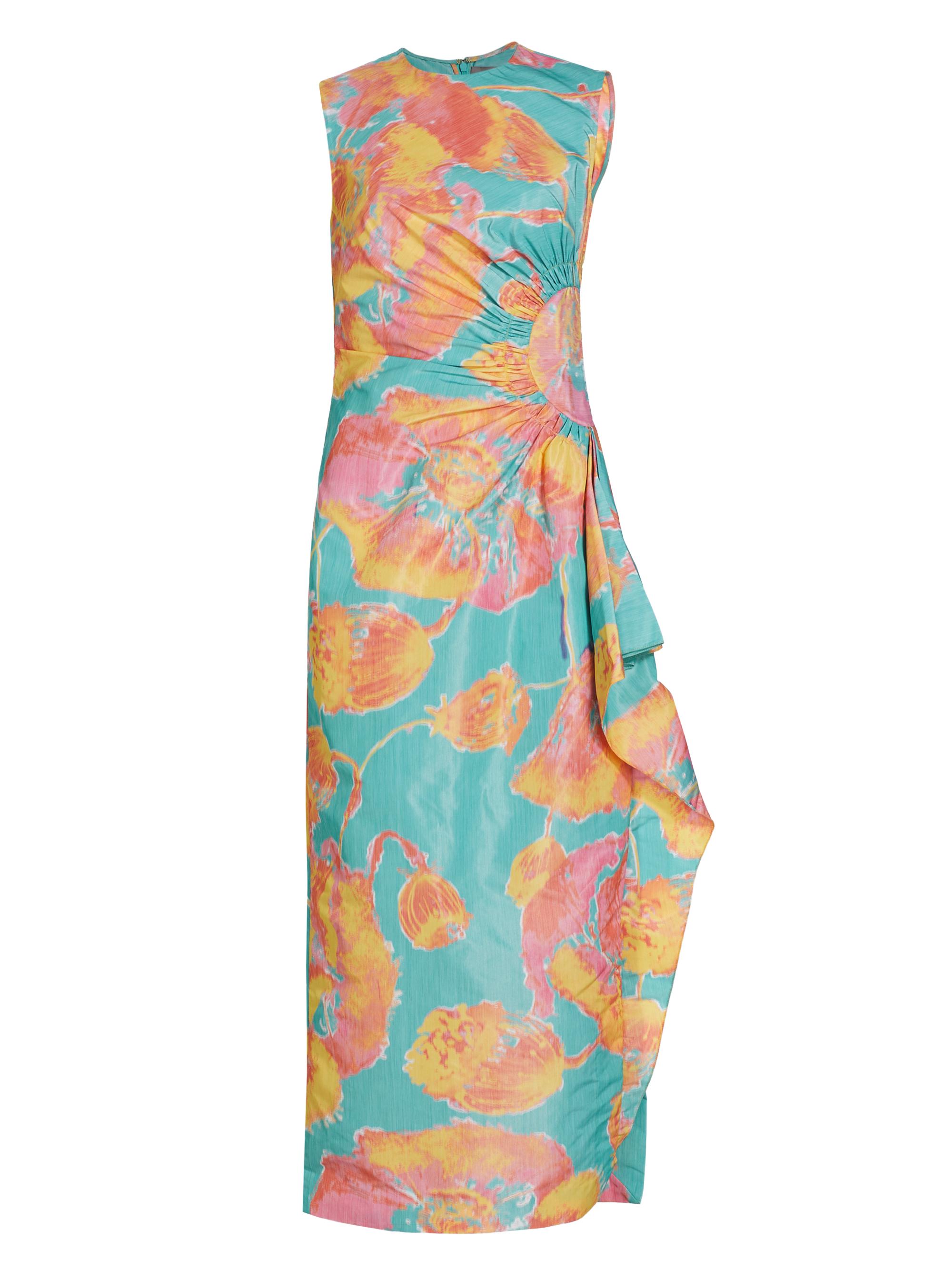 Lela Rose Women's Julia Printed Draped Midi-Dress - Teal Multi
