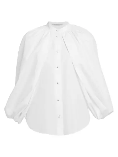 Balloon-Sleeve Cotton Button-Front Shirt