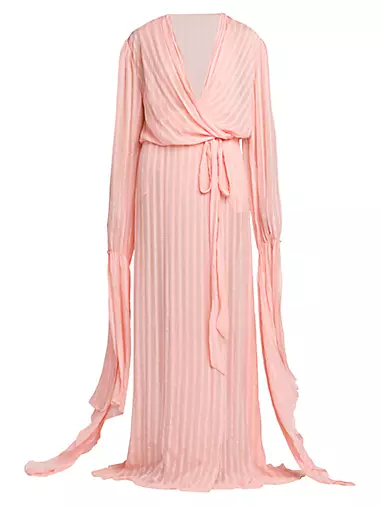 Striped Silk-Blend Maxi Wrap Dress