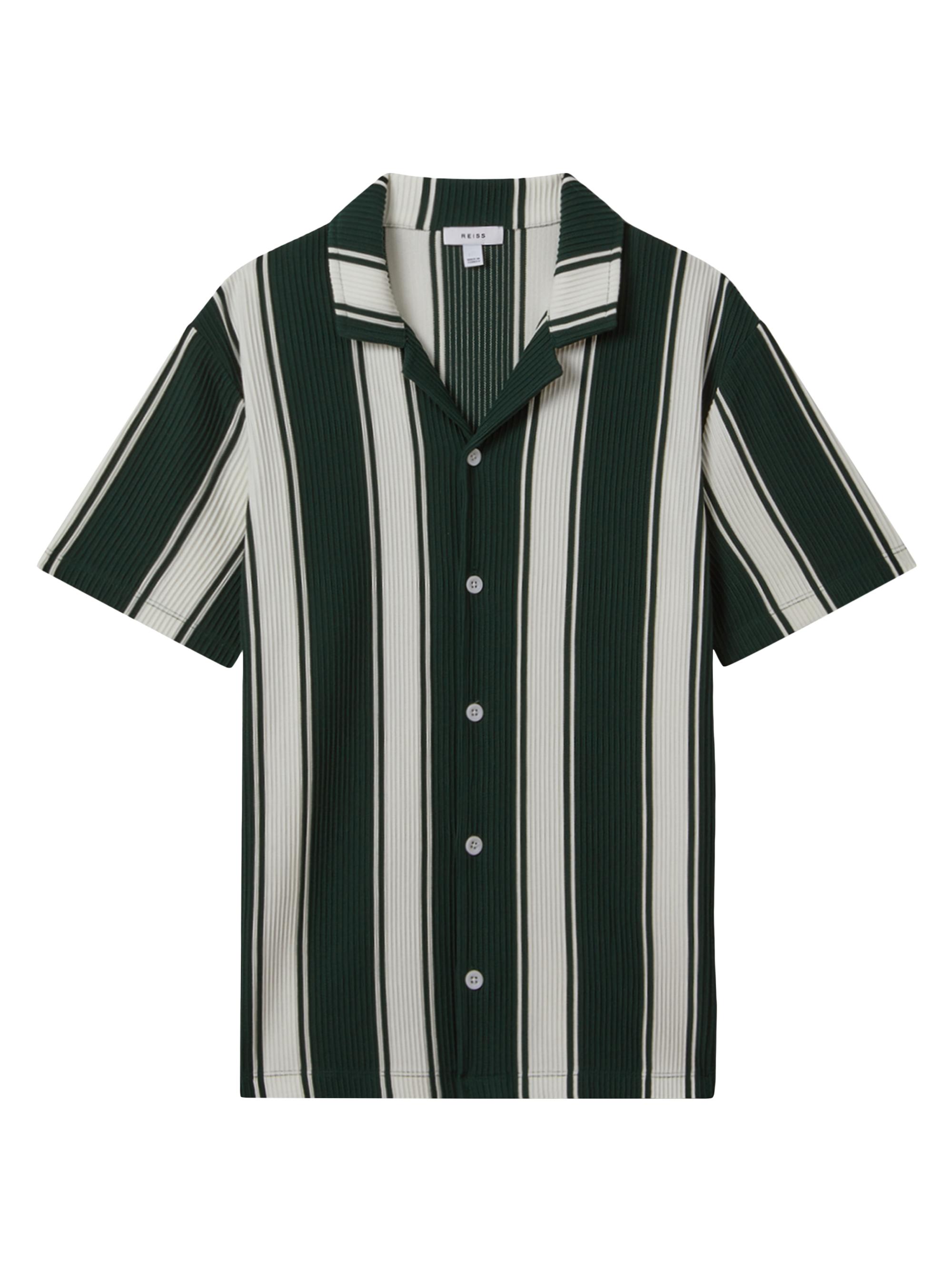 Reiss Men's Alton Striped Plissé Camp Shirt - Green White