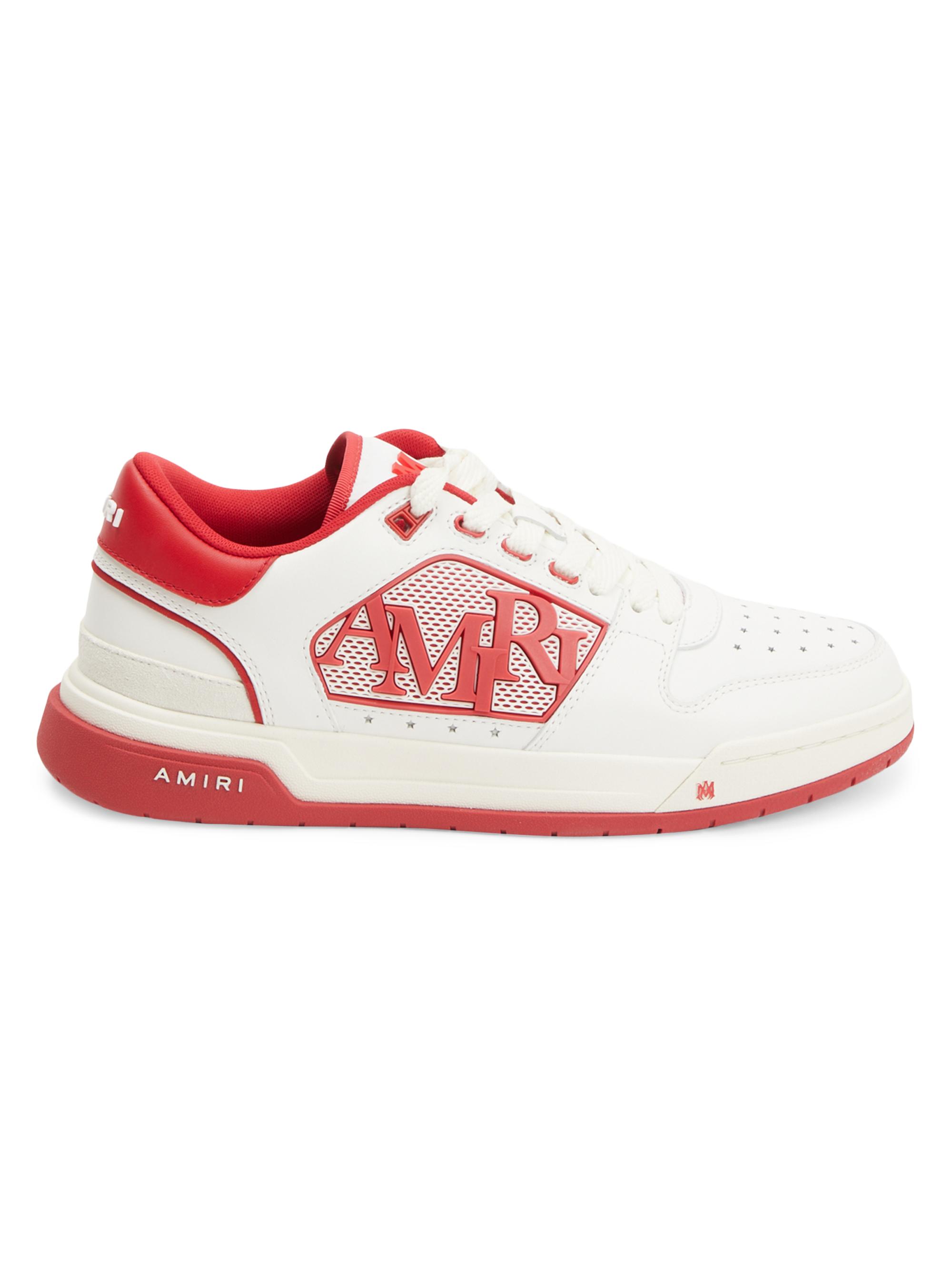 Amiri Men's Logo Leather Classic Low-Top Sneakers - White Grey