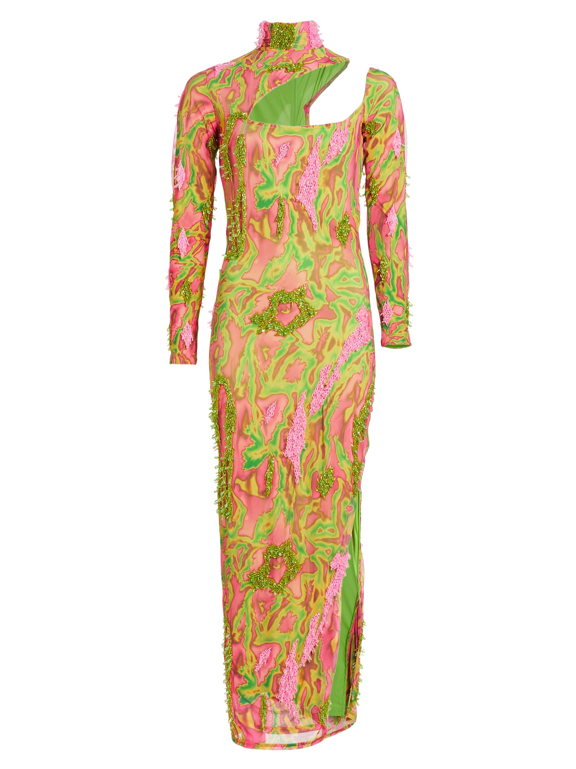 Onalaja Women's Zusi Evergreen Asymmetric Maxi Dress - Neon Pink Green