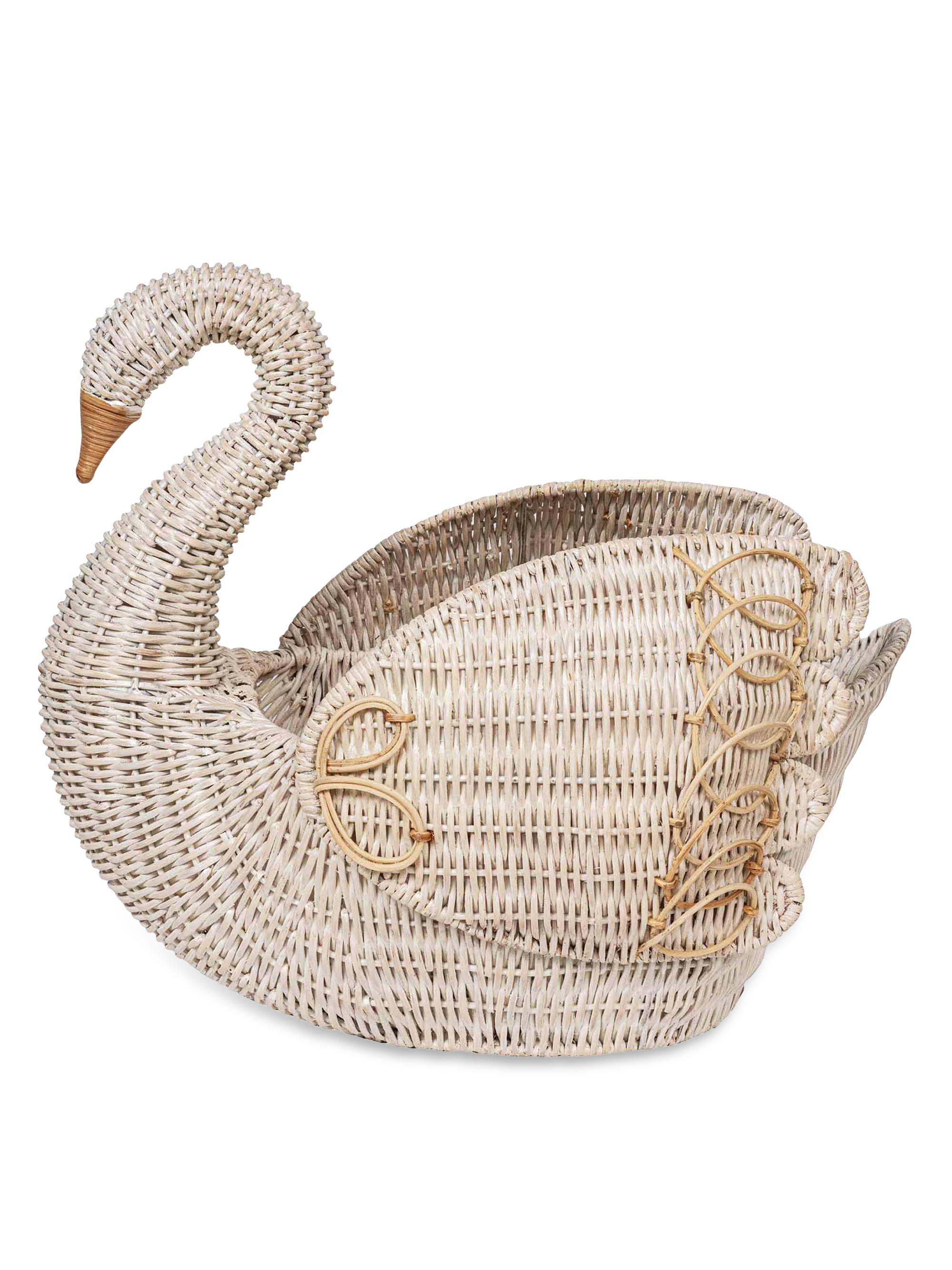 Juliska Provence Rattan Swan Basket - White Wash