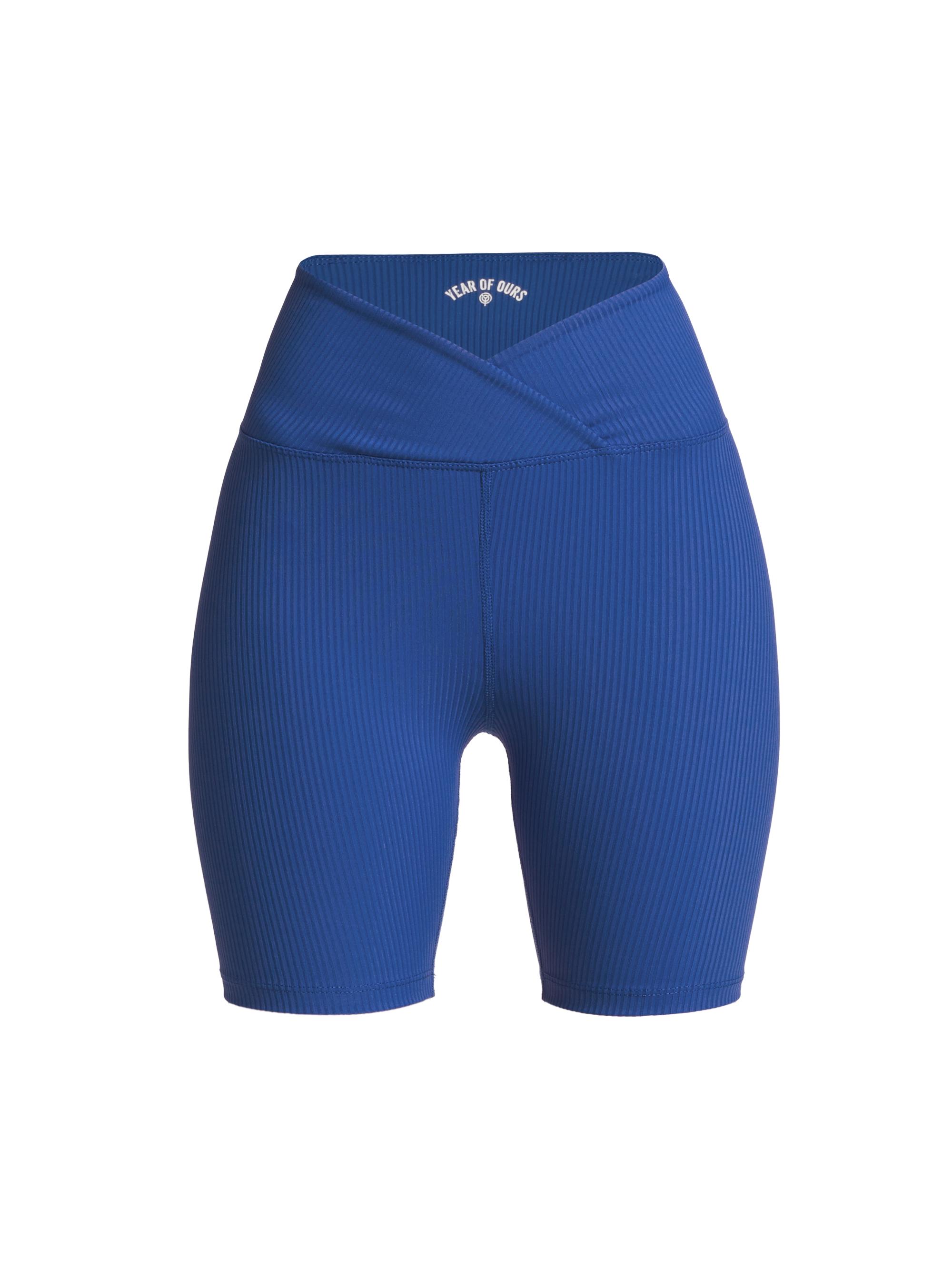 Year of Ours Women's Rib-Knit V-Waist Bike Shorts - Blue Flame