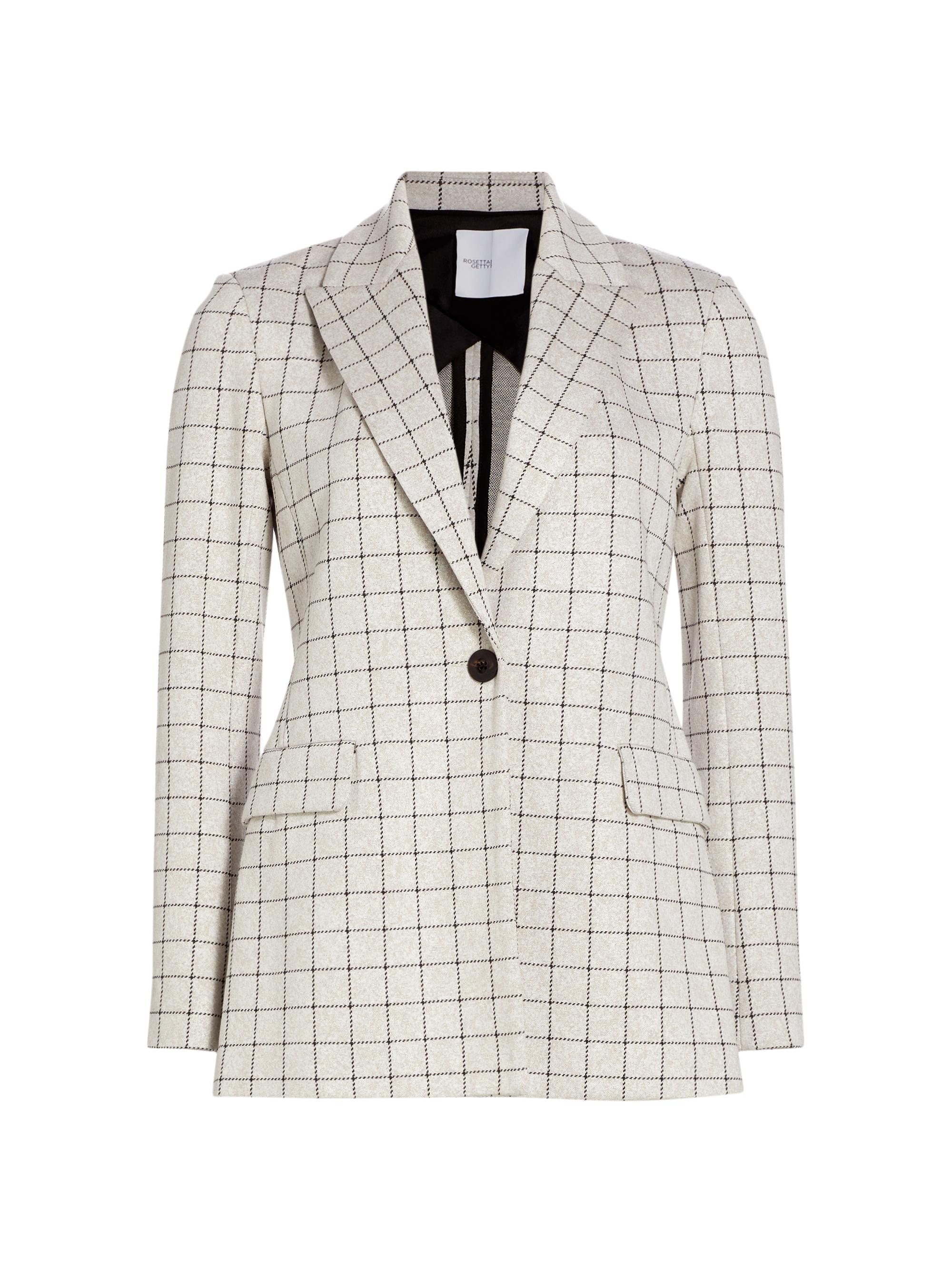 Rosetta Getty Women's Windowpane Peak Lapel Jacket - Fawn Black