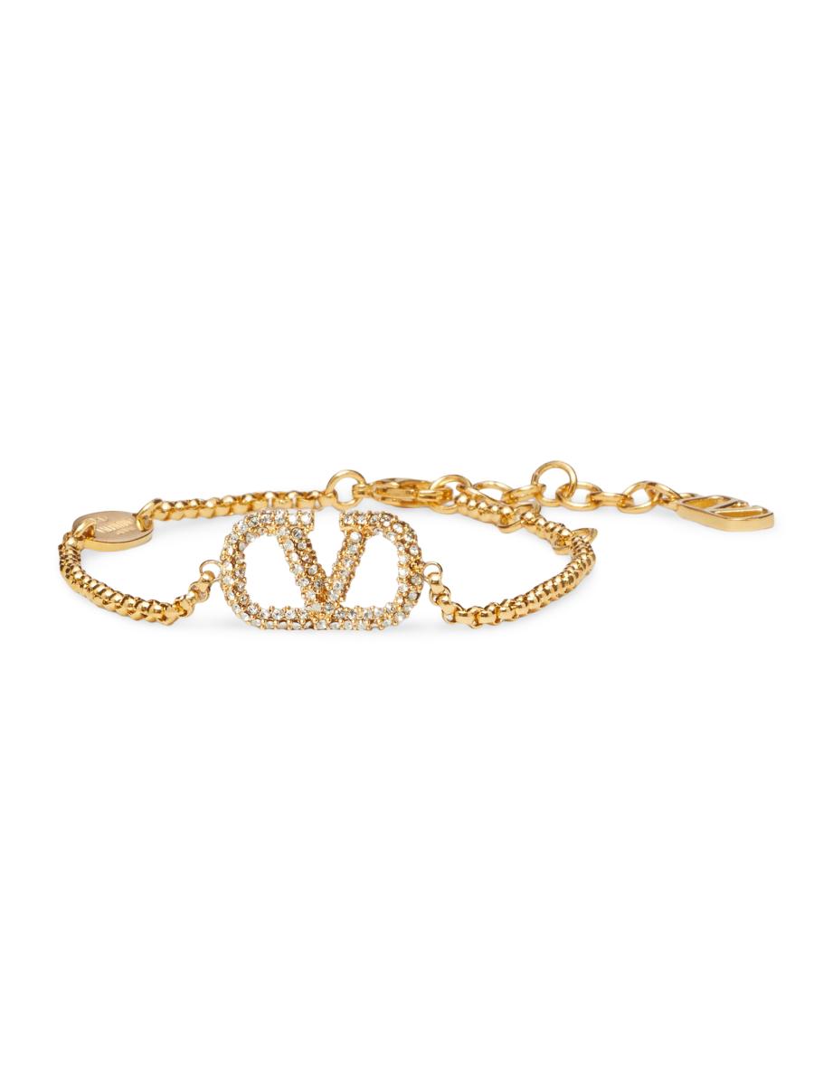 ブレスレット VALENTINO Black Gold V-Logo Crystal Bracelet J0F81 YAB 32U Vlogo Signature Bracelet In Cotton And Swarovski® Crystals