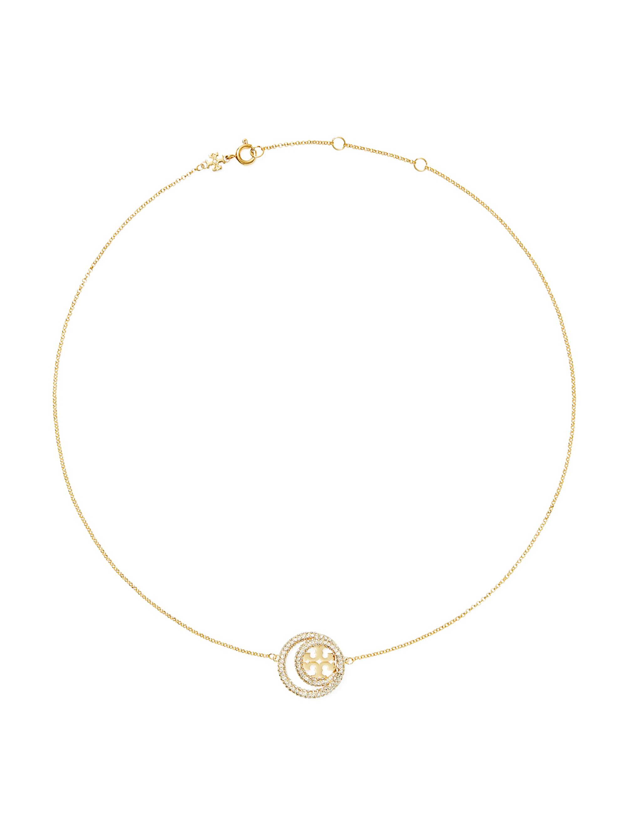 Tory Burch Women's Miller 18K-Gold-Plated & Glass Crystal Logo Pendant Necklace - Tory Gold Crystal