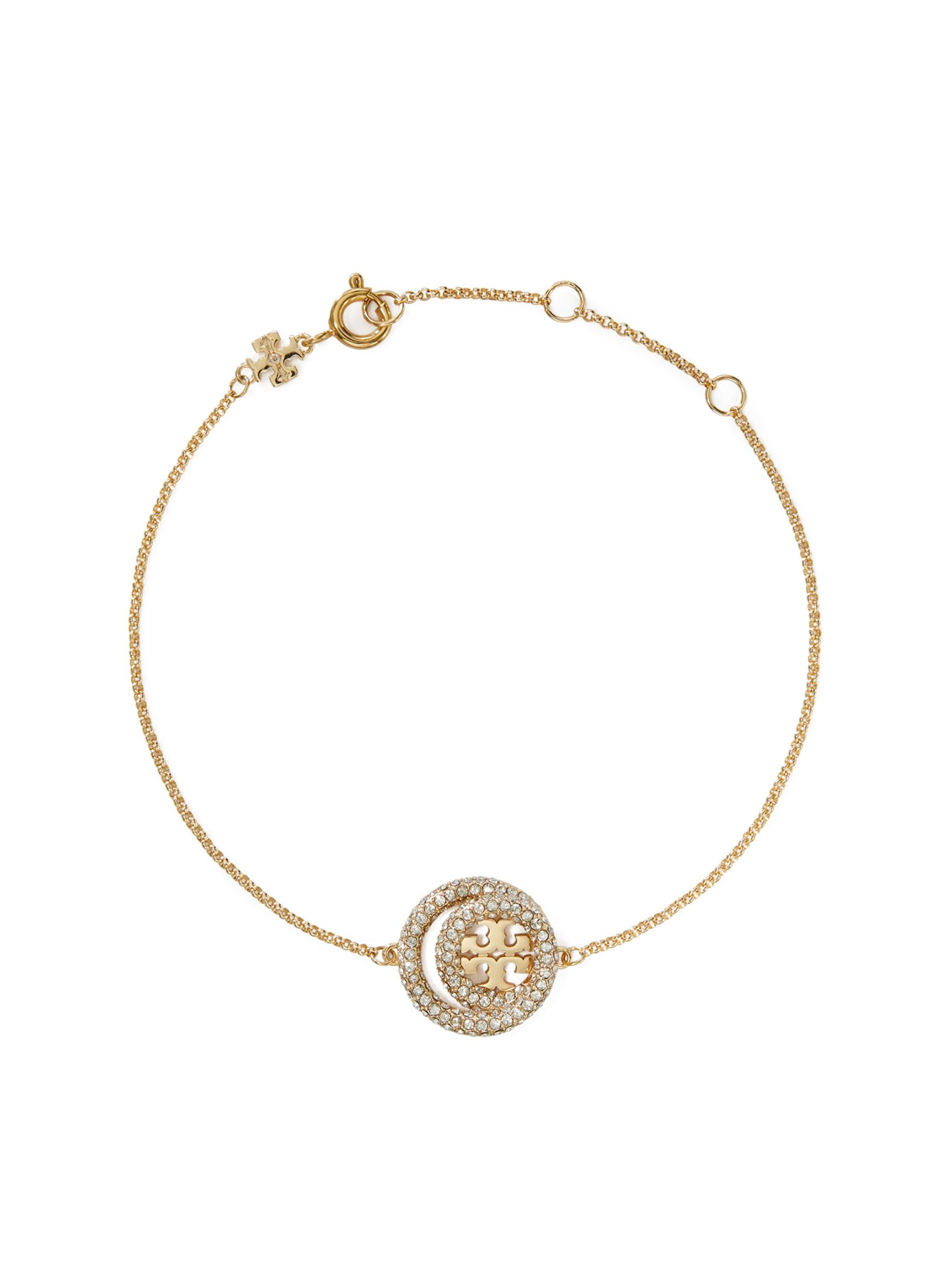 Tory Burch Women's Miller 18K-Gold-Plated & Glass Crystal Logo Charm Bracelet - Tory Gold Crystal