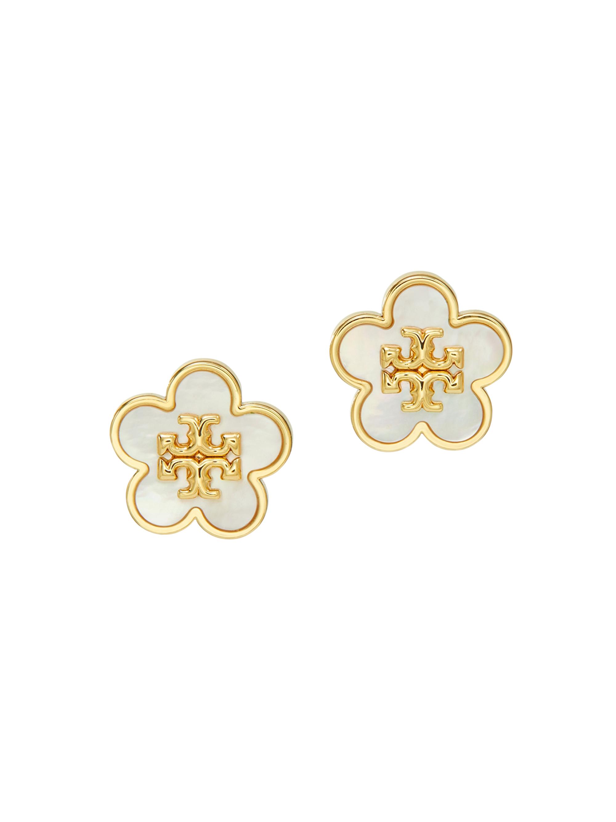 Tory Burch Women's Forget Me Not Mother of Pearl Stud Earrings - Tory Gold Mother Of Pearl