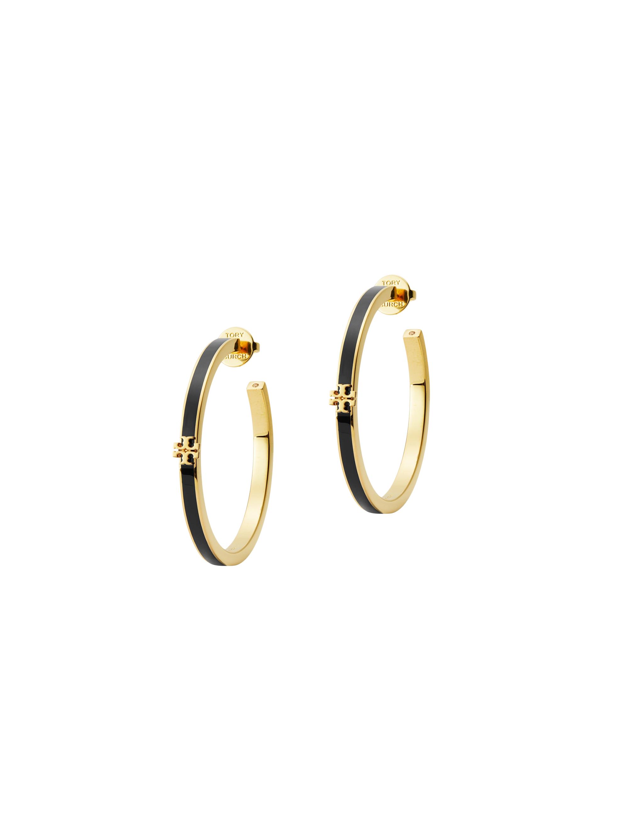 Tory Burch Women's Icon Enamel Hoop Earrings - Tory Gold Black